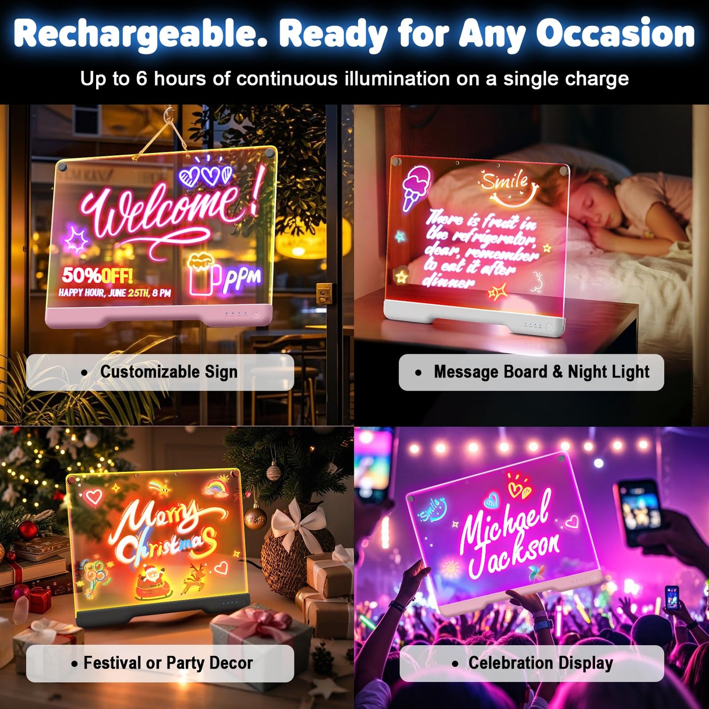 Geokay 16-Inch Rechargeable Doodle Glow LED Note Board – 7 Color Modes