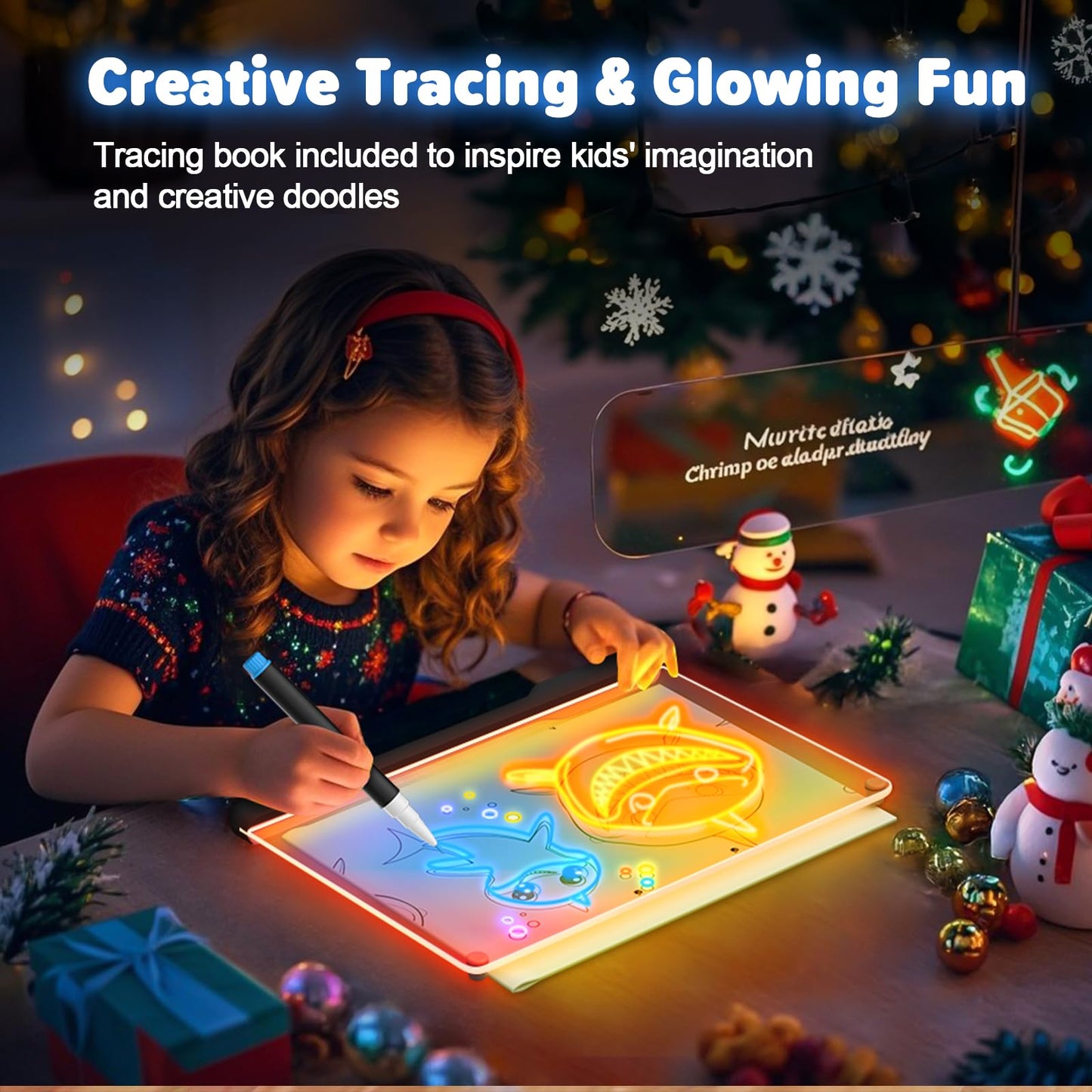 Geokay 16-Inch Rechargeable Doodle Glow LED Note Board – 7-Color Neon Art, Built-in Stand, Gift Kit