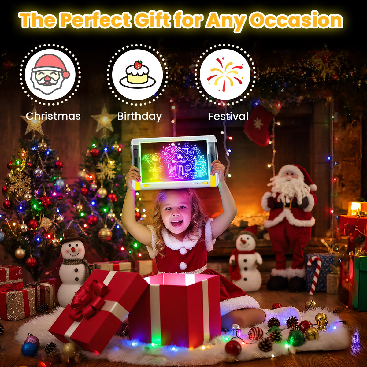 Geokay Rechargeable LED Drawing Board 15-Inch - 9 Neon Light Modes, 5 Markers & 10 Tracing Sheets