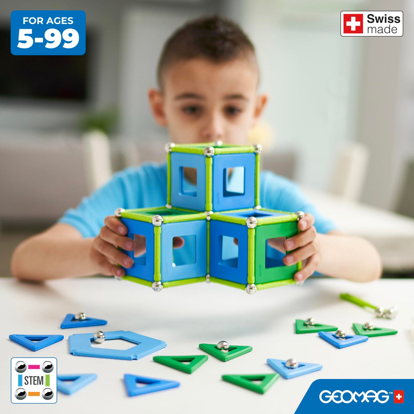 Geomag Classic 114pc Magnetic Building Set for Kids 5+ | Swiss-Made STEM Toys from Recycled Plastic
