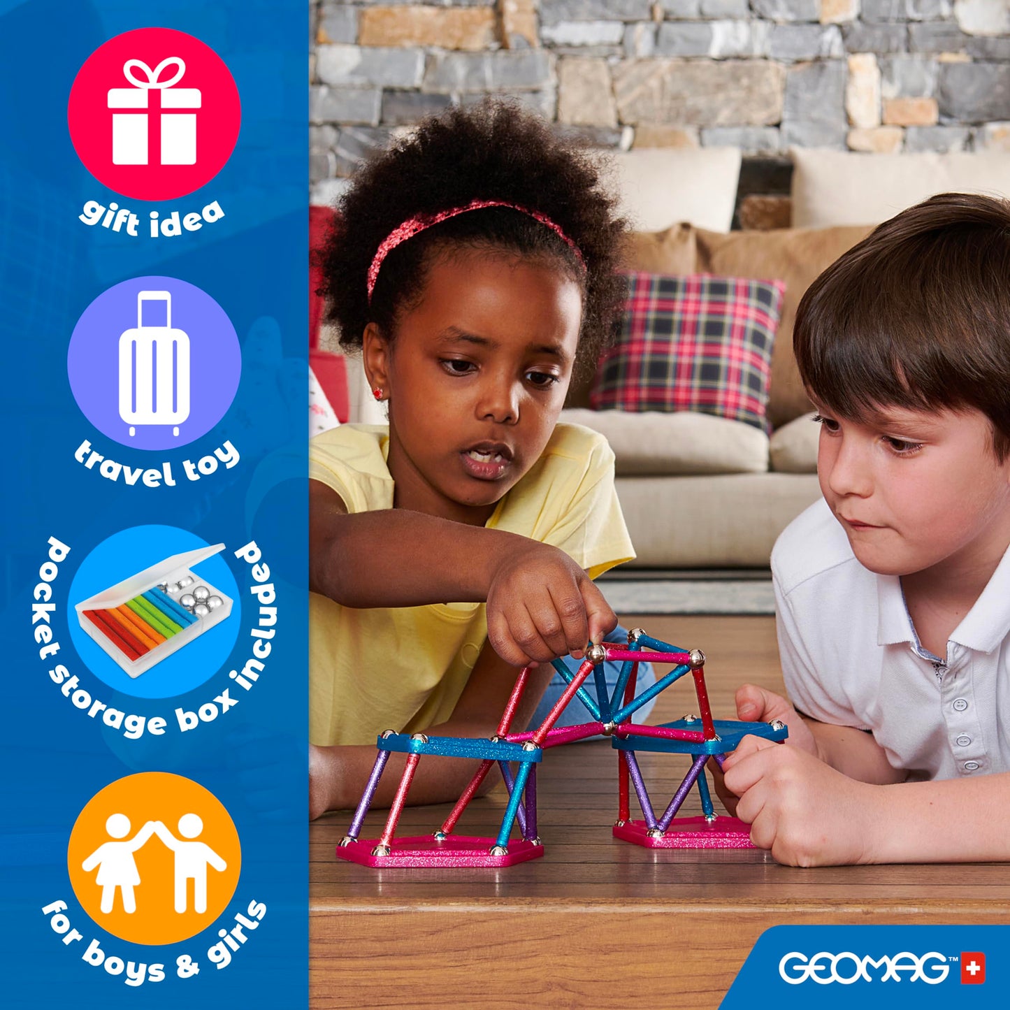Geomag Classic 114pc Magnetic Building Set for Kids 5+ | Swiss-Made STEM Toys from Recycled Plastic