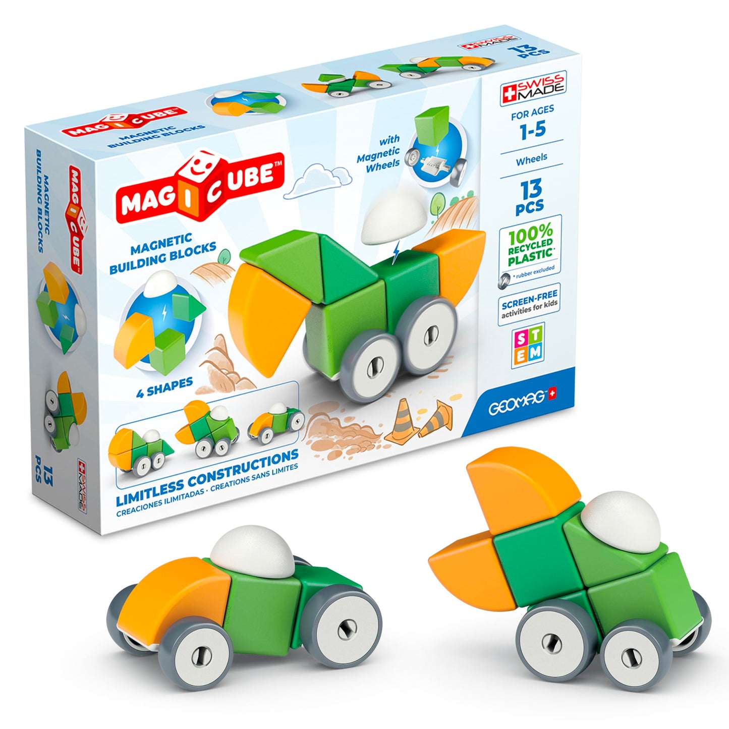 Geomag Magicube 13pcs Magnetic Blocks – Montessori Toddler STEM Toys for 1-3