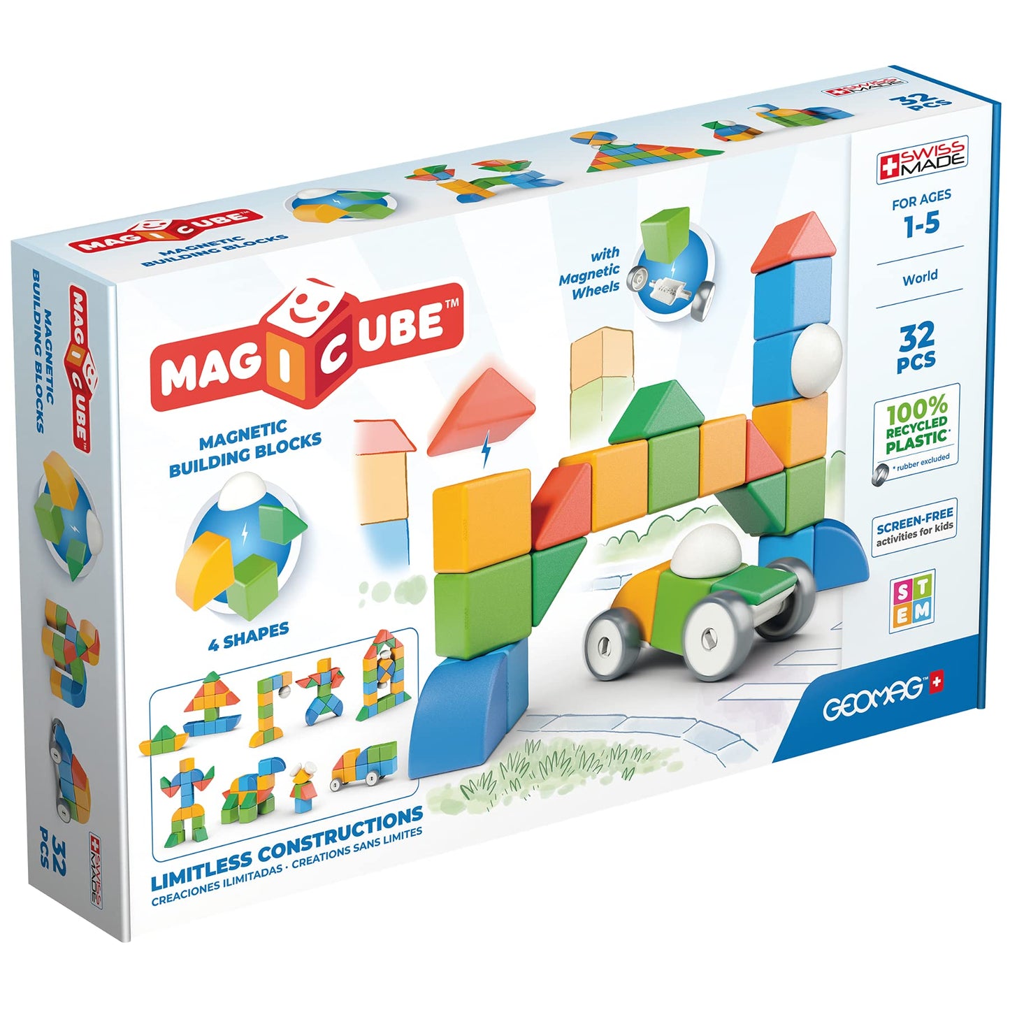Geomag MagiCube 32-Piece Classic Set – Swiss-Made Magnetic Blocks for Toddlers & Kids 1-5