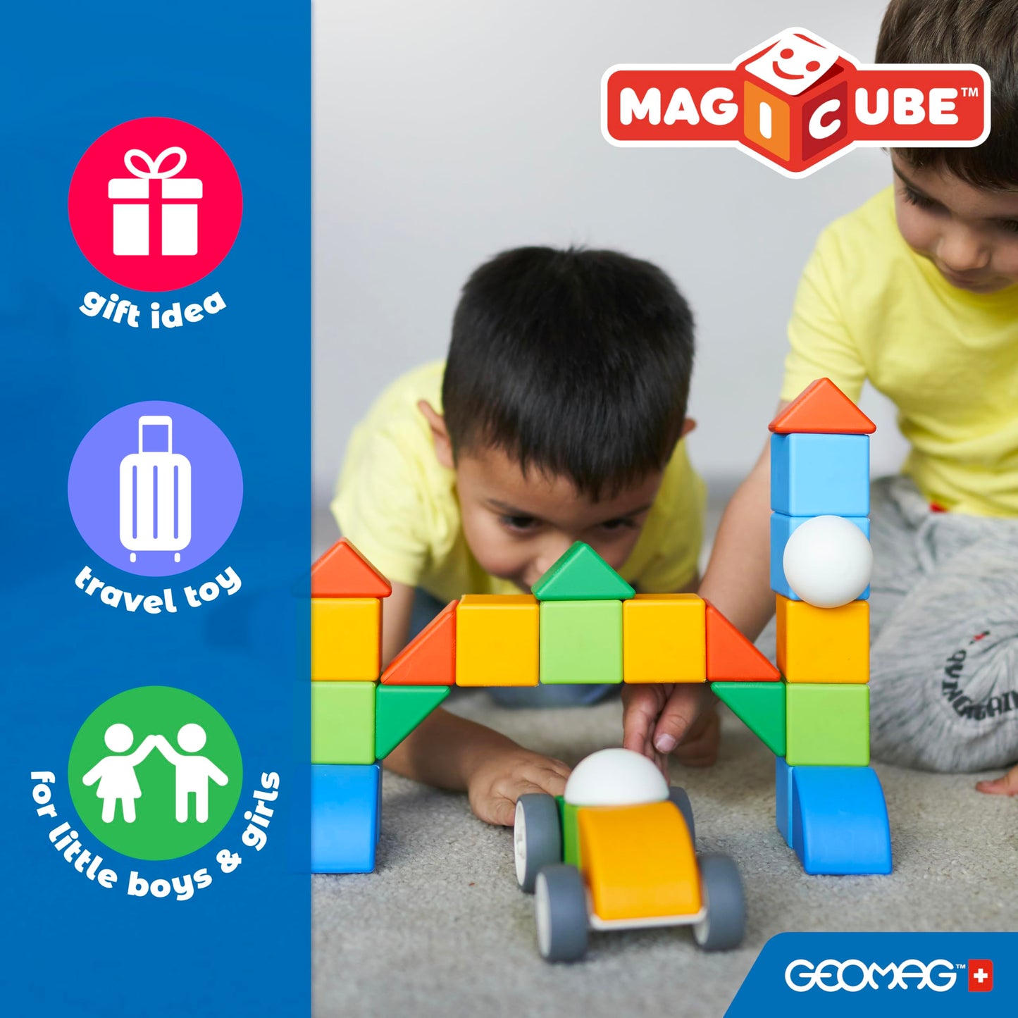 Geomag MagiCube 32-Piece Classic Set – Swiss-Made Magnetic Blocks for Toddlers & Kids 1-5