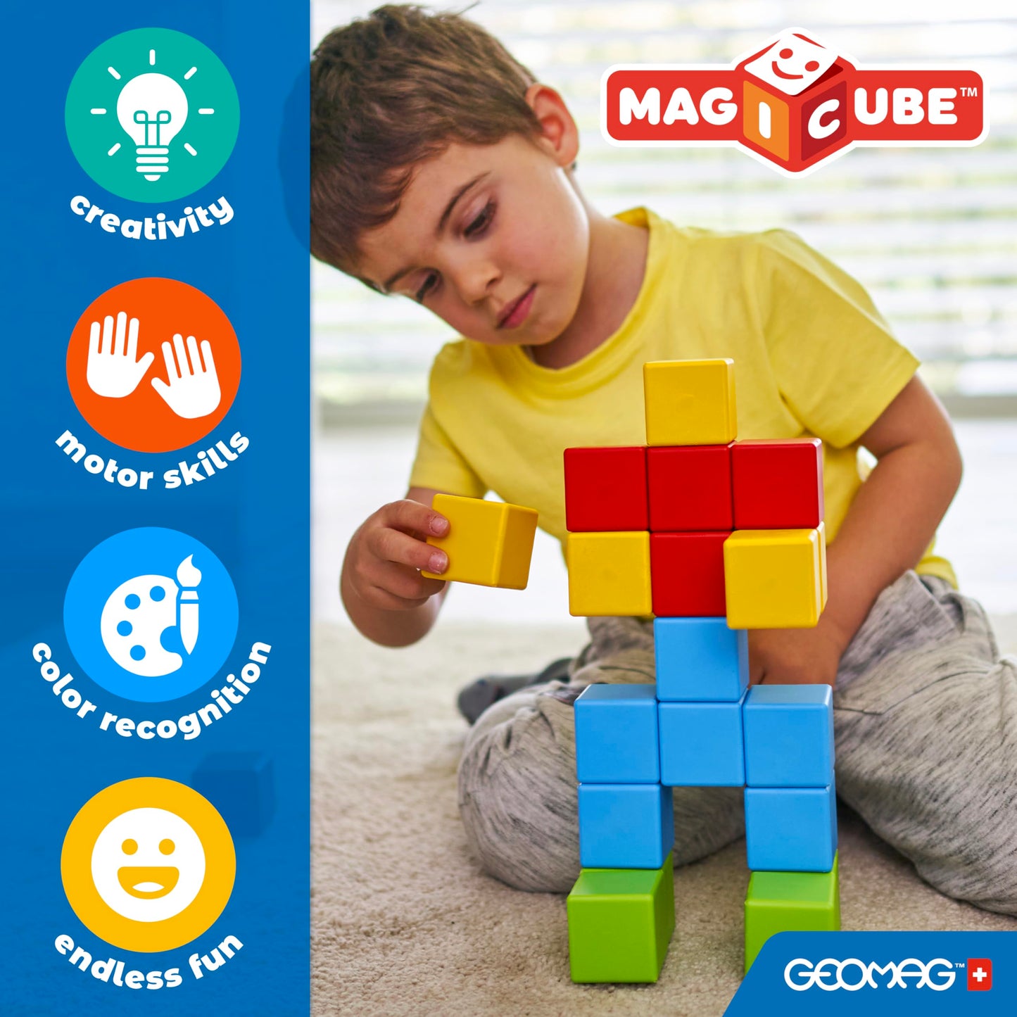 Geomag MagiCube 32-Piece Classic Set – Swiss-Made Magnetic Blocks for Toddlers & Kids 1-5