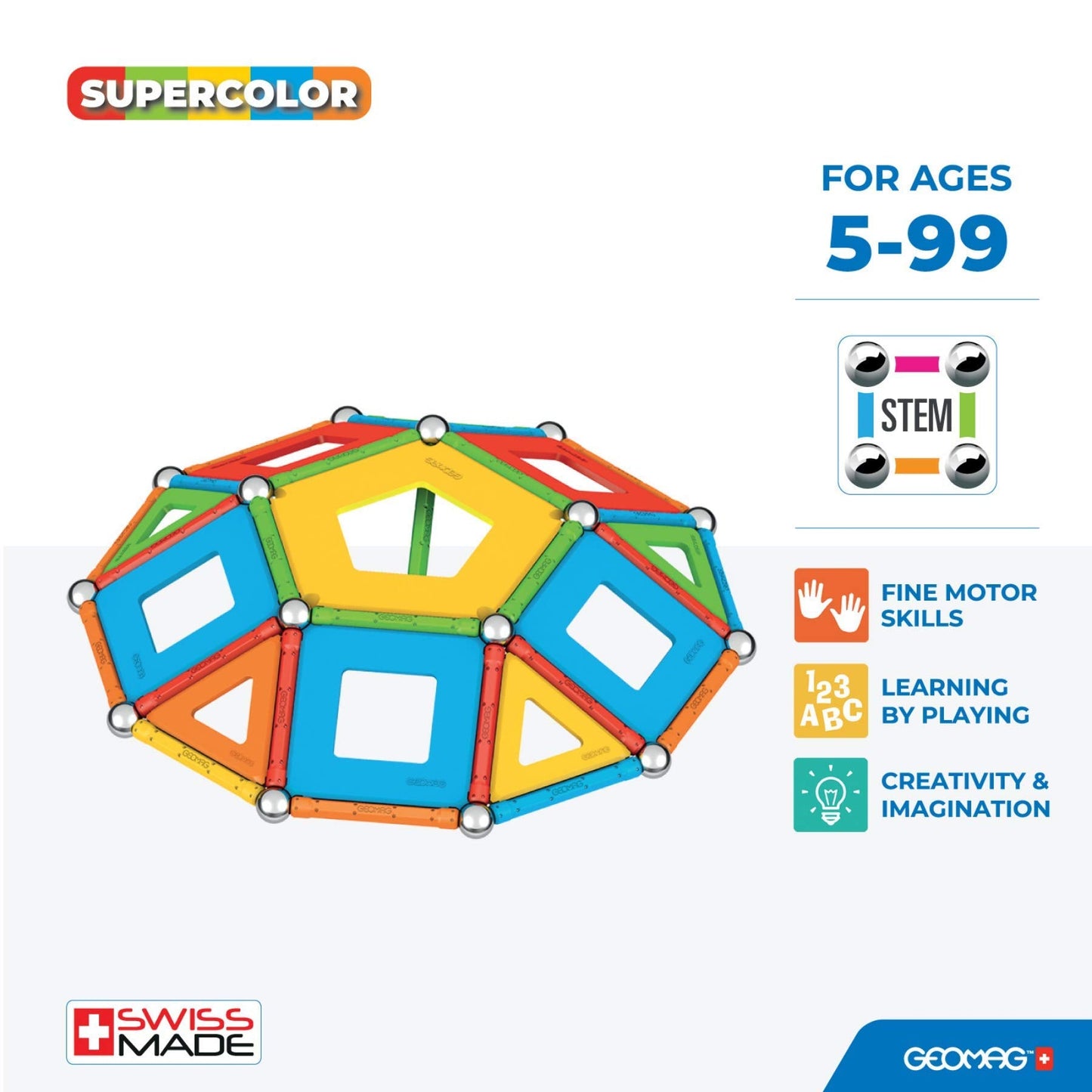 Geomag Supercolor Magnetic Toys for Kids 5+ | 78pc STEM Building Blocks from 100% Recycled Plastic – Swiss-Made