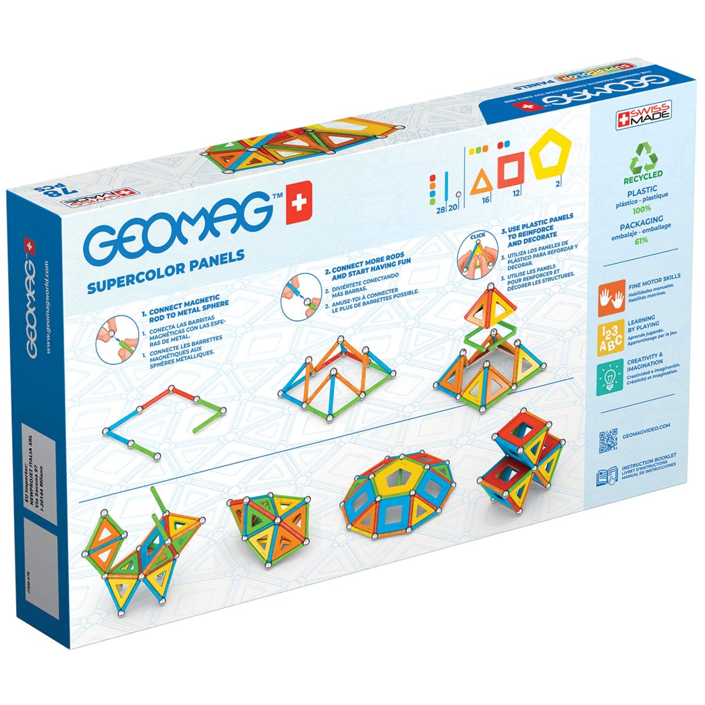 Geomag Supercolor Magnetic Toys for Kids 5+ | 78pc STEM Building Blocks from 100% Recycled Plastic – Swiss-Made