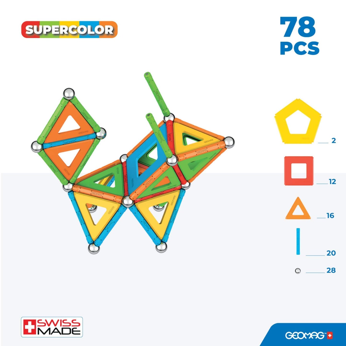 Geomag Supercolor Magnetic Toys for Kids 5+ | 78pc STEM Building Blocks from 100% Recycled Plastic – Swiss-Made