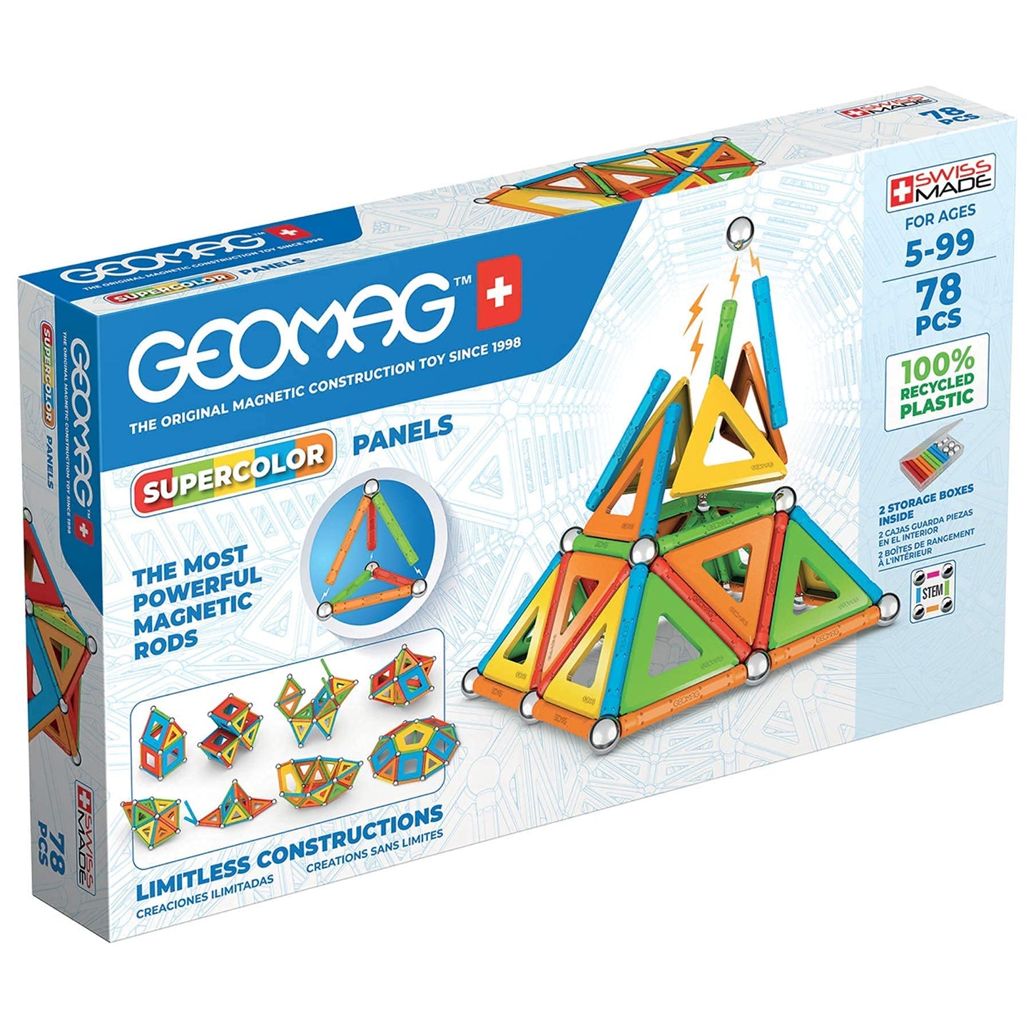 Geomag Supercolor Magnetic Toys for Kids 5+ | 78pc STEM Building Blocks from 100% Recycled Plastic – Swiss-Made