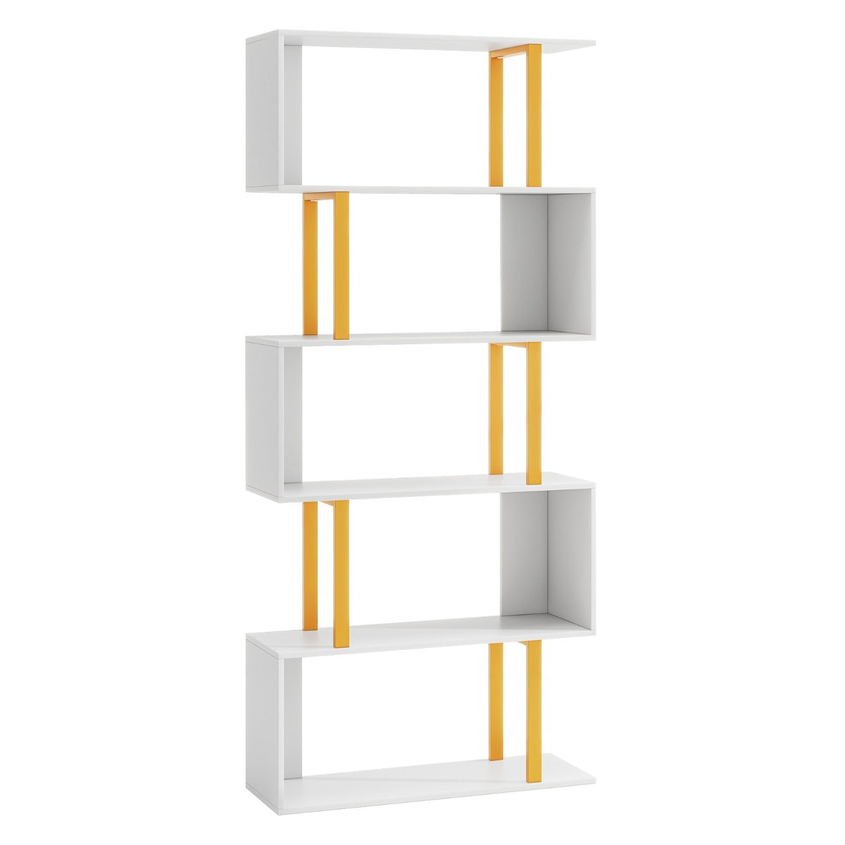 5/6-Tier Geometric Bookcase with Metal Frame and Anti-tipping Kits-6-Tier