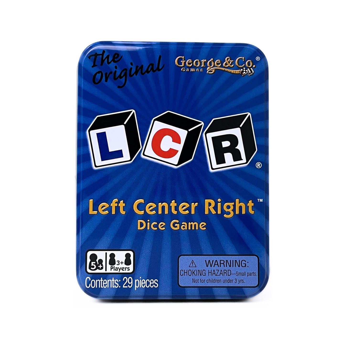 George & Company LCR Left Center Right Dice Game – Blue Tin