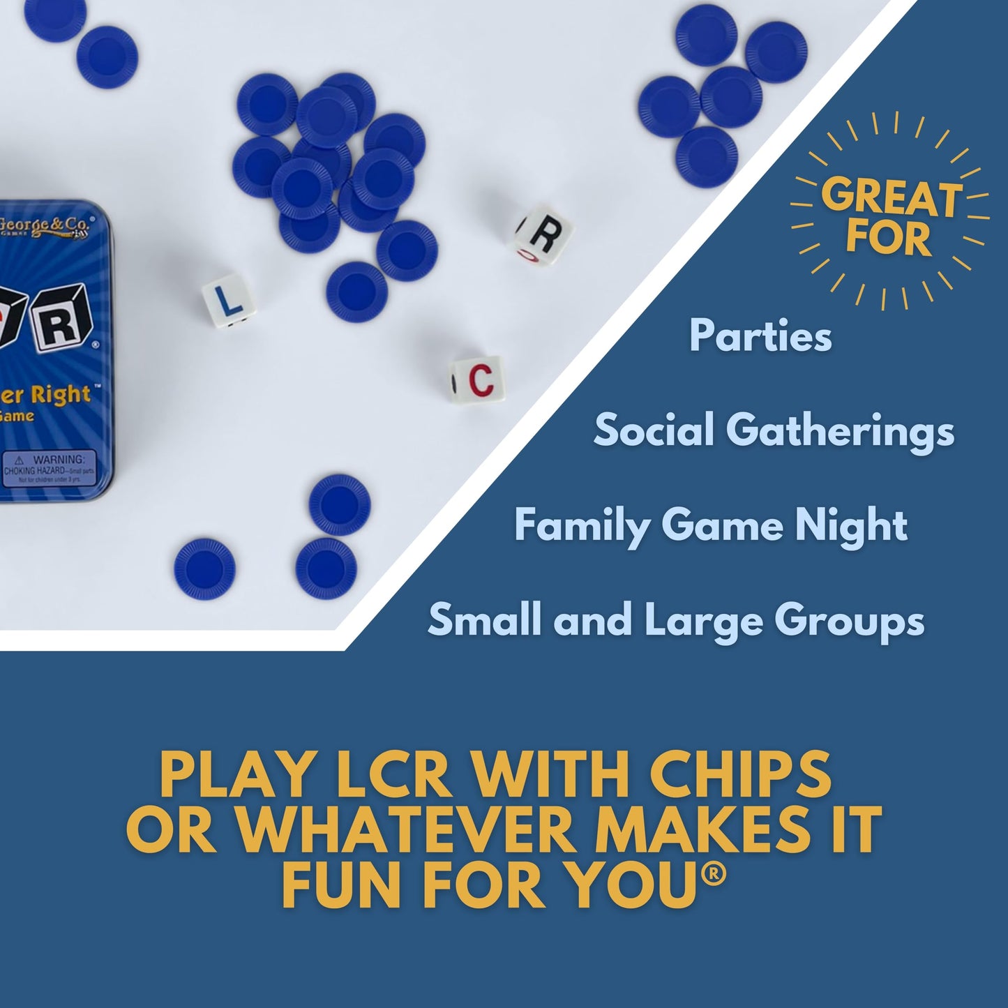 George & Company LCR Left Center Right Dice Game – Blue Tin