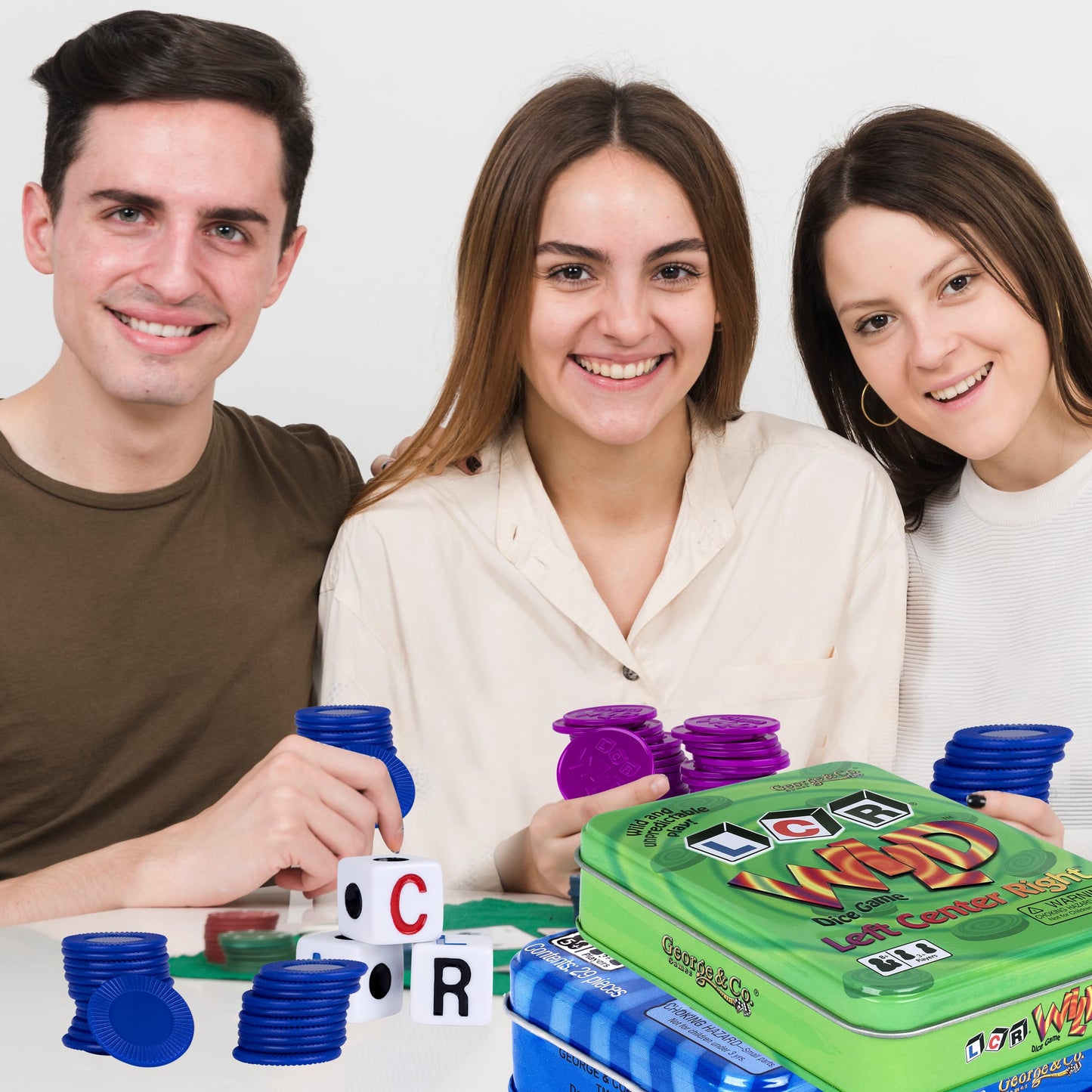 George & Company LLC LCR Gift Set – Blue Original & Green Wild Dice Game Tin Bundle (2 Pack)
