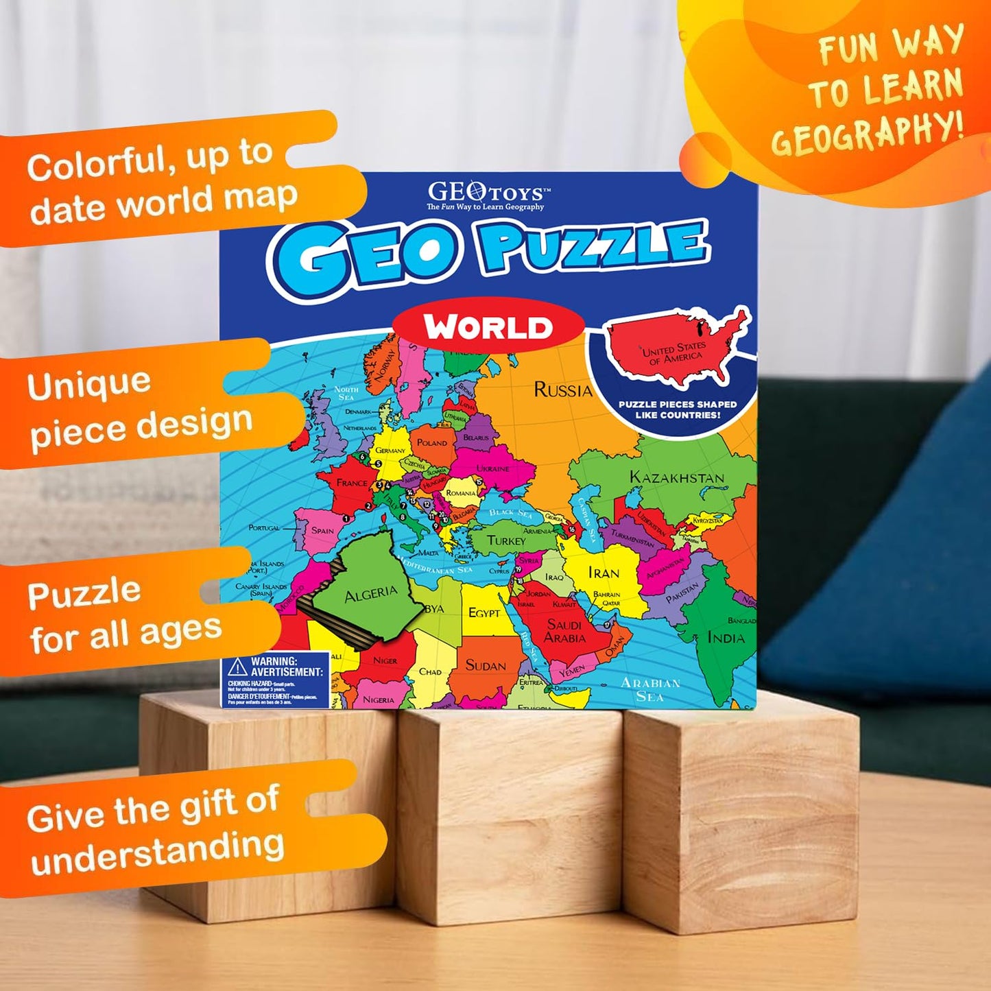Geotoys GeoPuzzle World Map – 68-Piece Jigsaw for Kids Aged 6-9