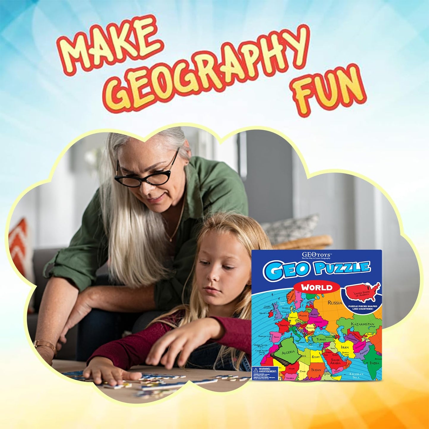 Geotoys GeoPuzzle World Map – 68-Piece Jigsaw for Kids Aged 6-9