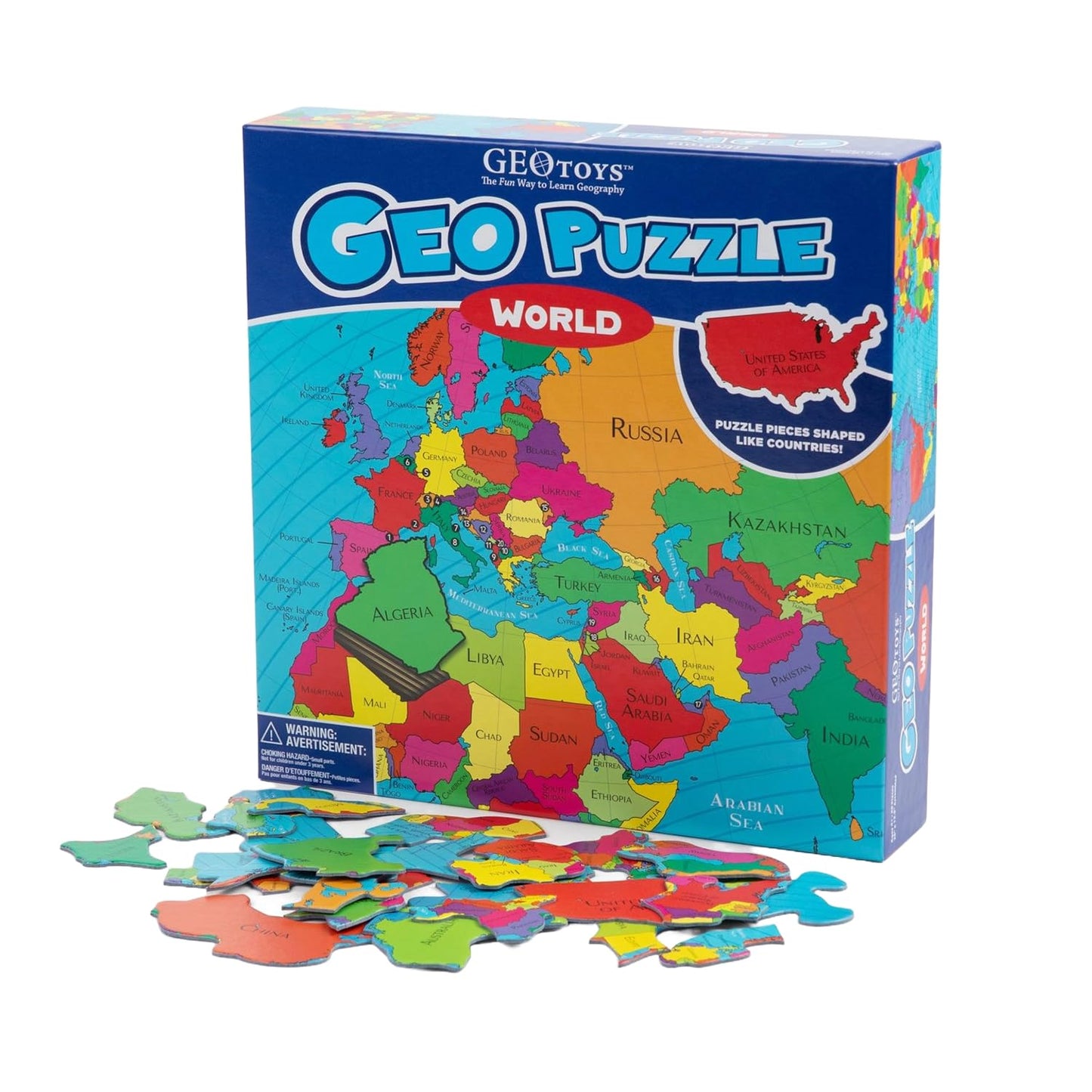 Geotoys GeoPuzzle World Map – 68-Piece Jigsaw for Kids Aged 6-9