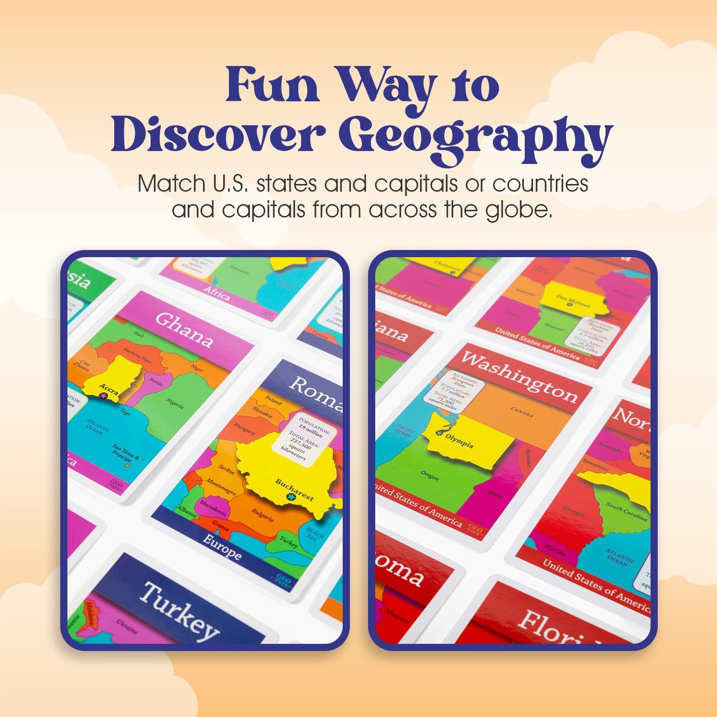 Geotoys GeoBingo Set — World & USA Geography Bingo for Kids 4+