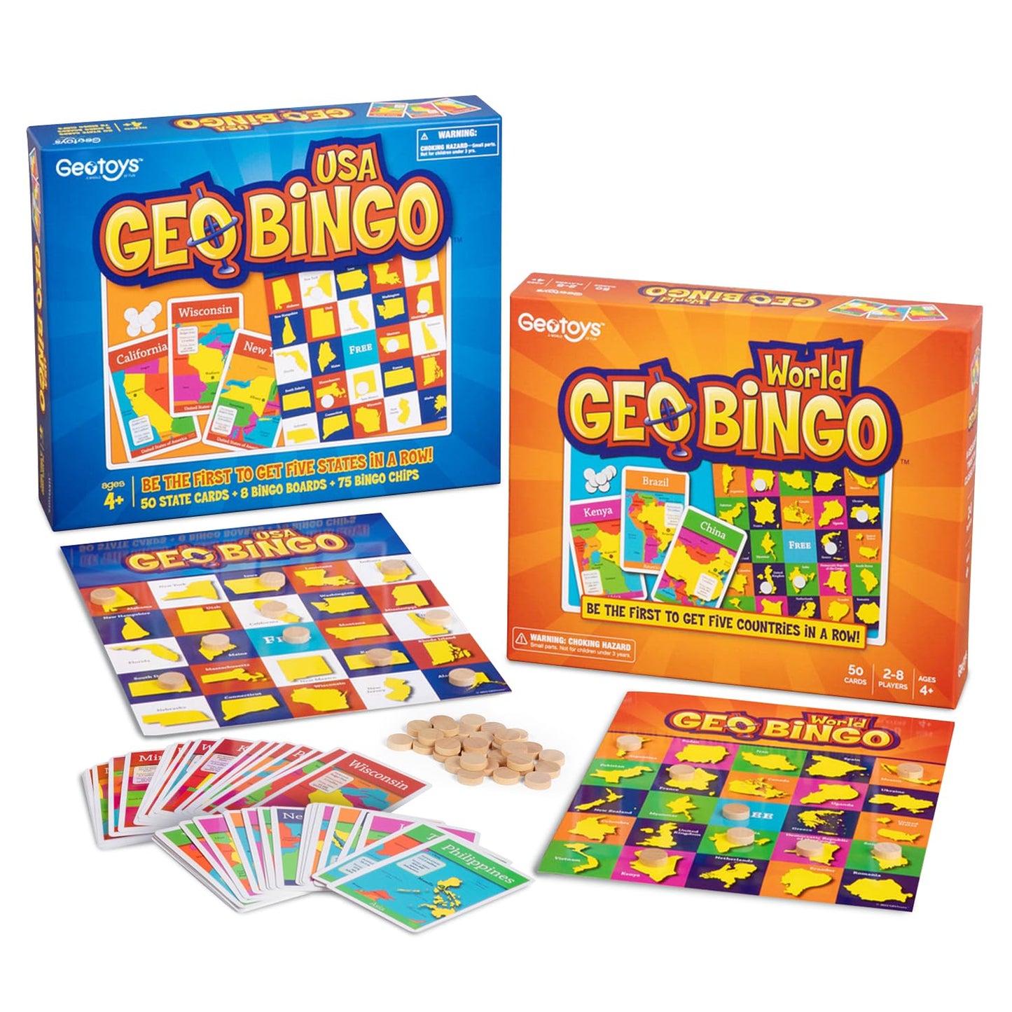 Geotoys GeoBingo Set — World & USA Geography Bingo for Kids 4+