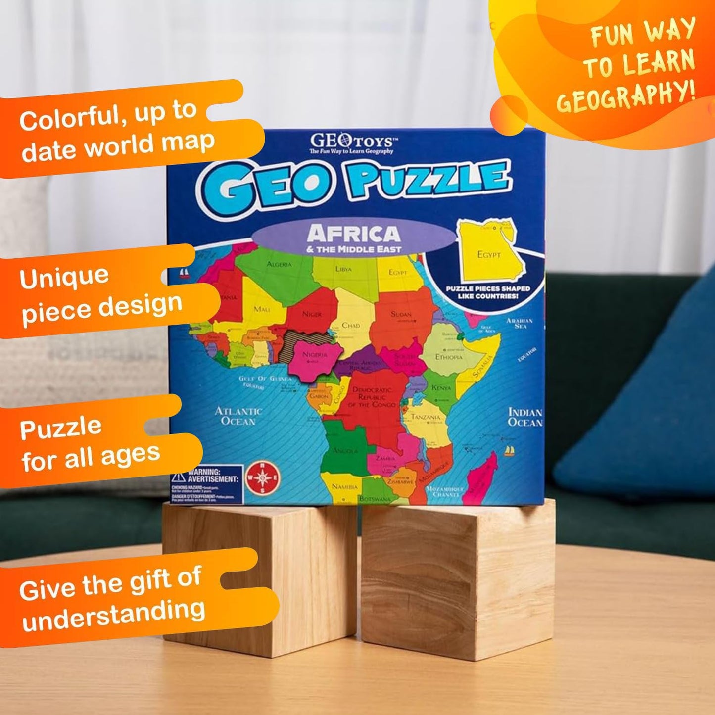 GeoToys GeoPuzzle: Africa & Middle East 65-Piece Map Puzzle for Kids