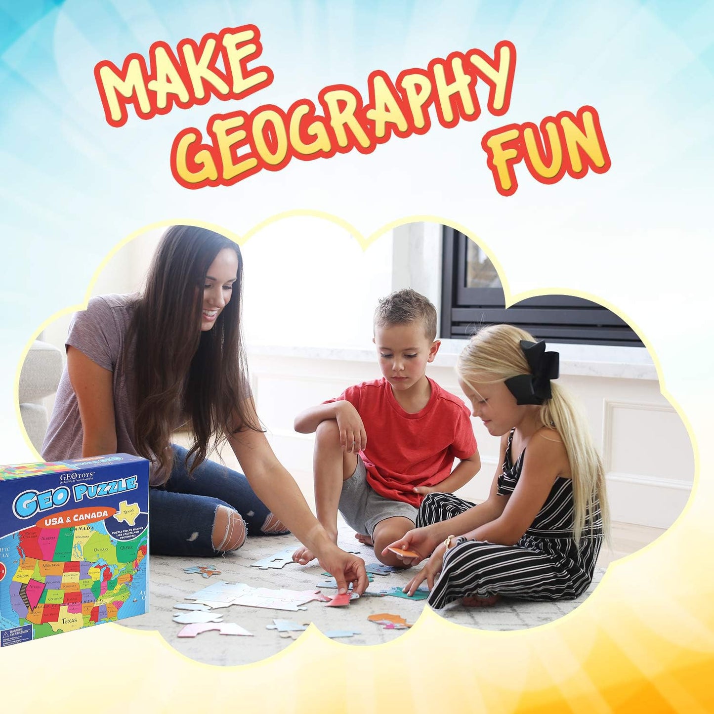 GeoToys GeoPuzzle USA & Canada Map Puzzle – 69-Piece Geography Jigsaw for Kids 6-9