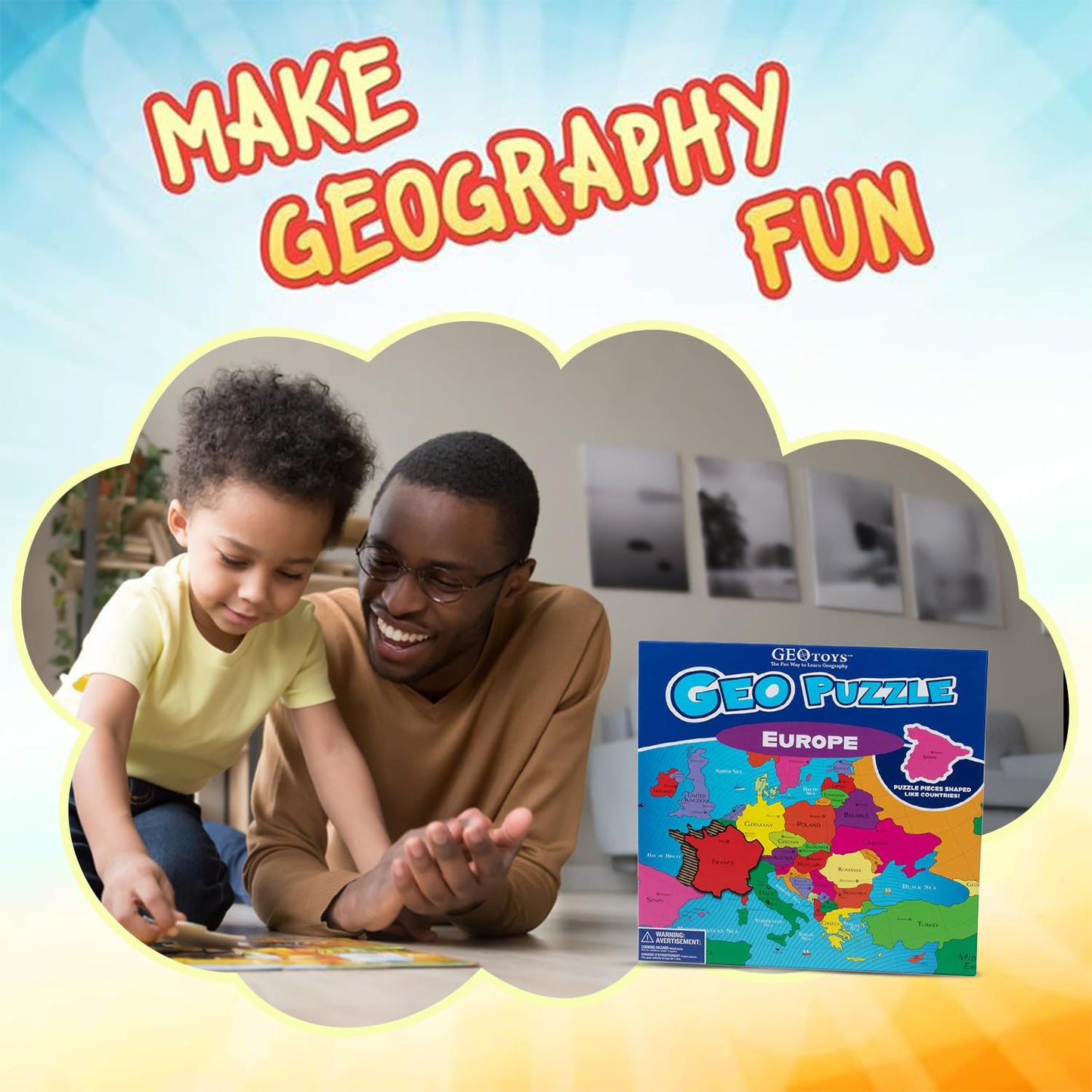 GeoToys GeoPuzzle Europe Map – 58-Piece Geography Puzzle for Kids (Ages 6-9) | Map Puzzle & Geography Game