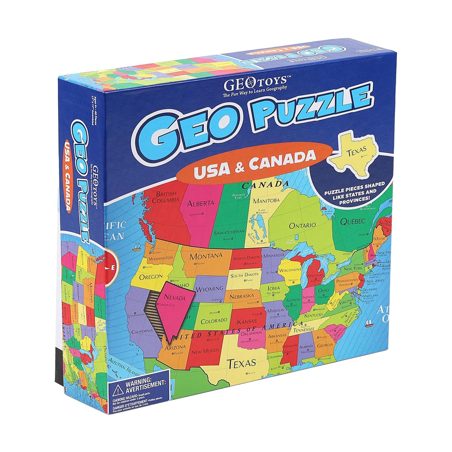 GeoToys GeoPuzzle USA & Canada Map Puzzle – 69-Piece Geography Jigsaw for Kids 6-9