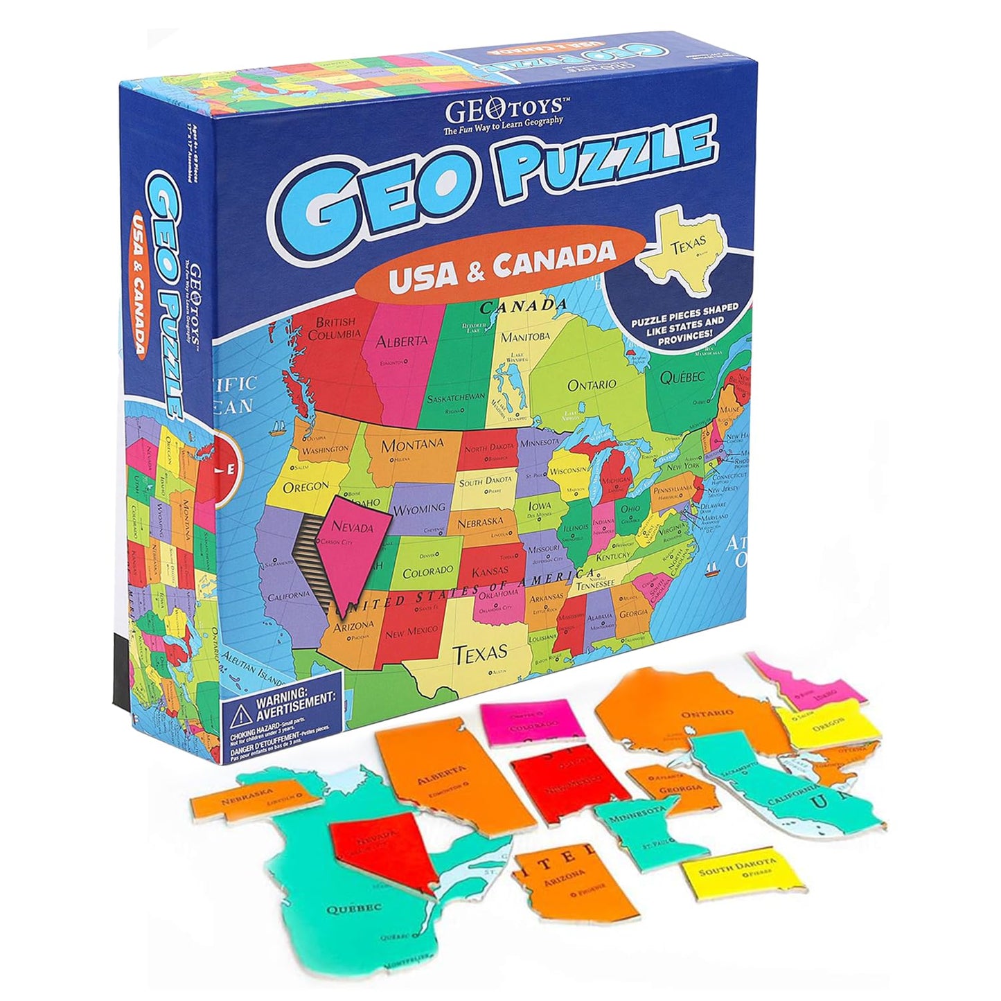GeoToys GeoPuzzle USA & Canada Map Puzzle – 69-Piece Geography Jigsaw for Kids 6-9