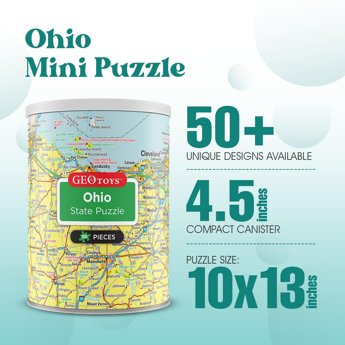 Geotoys Ohio Mini State Puzzle – 100-Piece Travel Map for Kids & Adults | 13x10