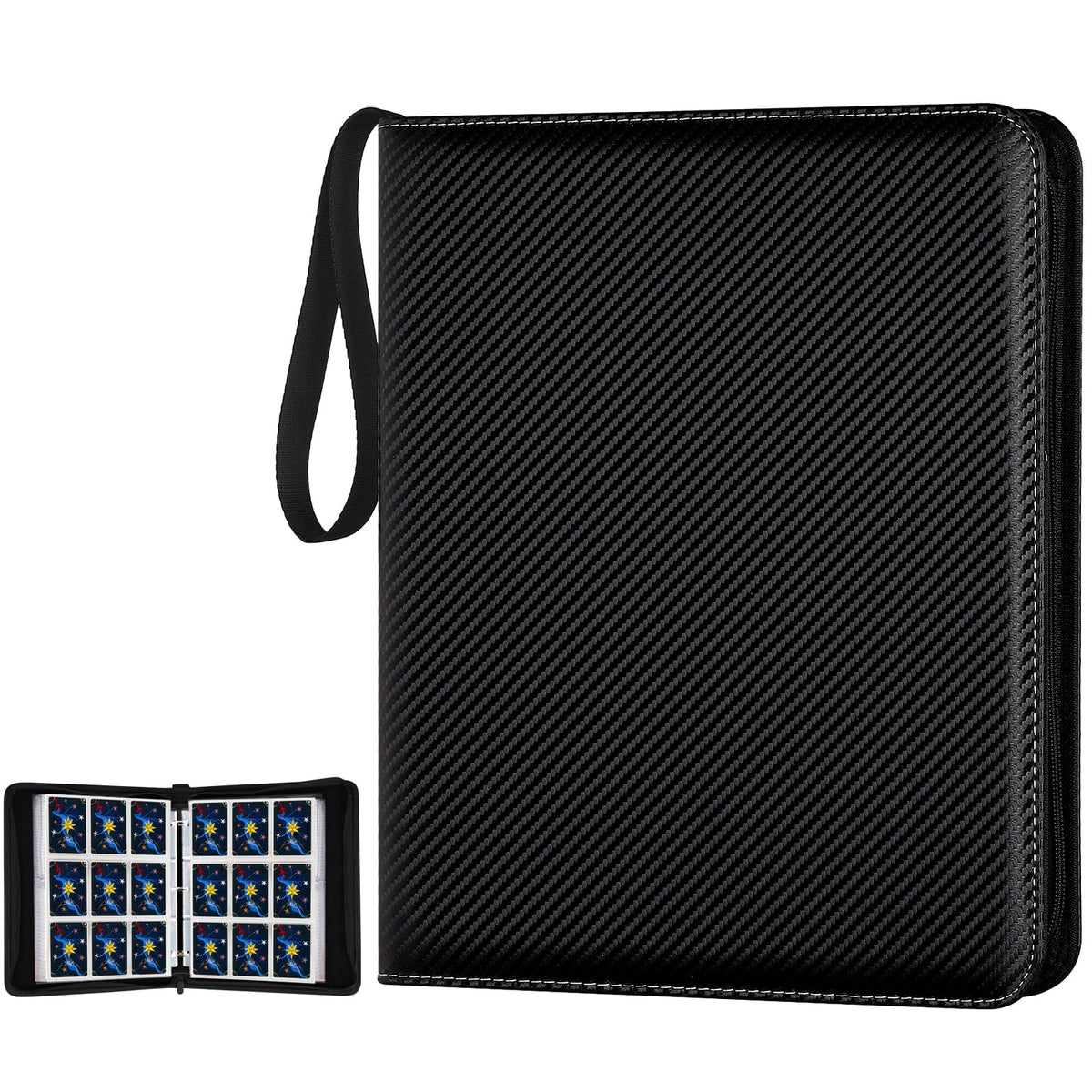 GERMUN 900-Pocket Trading Card Binder – 9-Pocket Sided, Premium PU Leather, Waterproof, Carbon Black