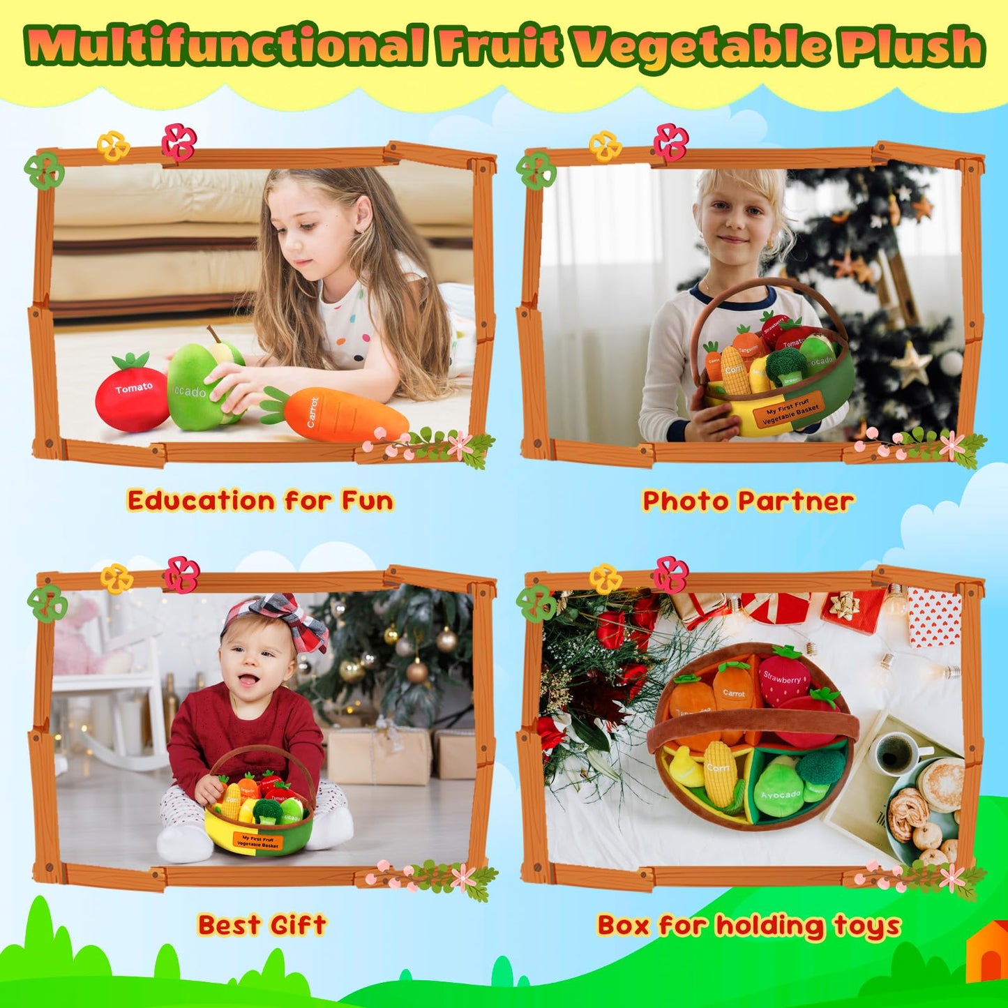 GERBIT My First Fruit Vegetable Basket Plush – 8 Plushies for Toddlers