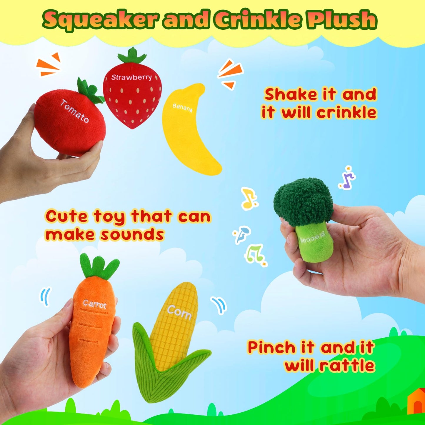 GERBIT My First Fruit Vegetable Basket Plush – 8 Plushies for Toddlers