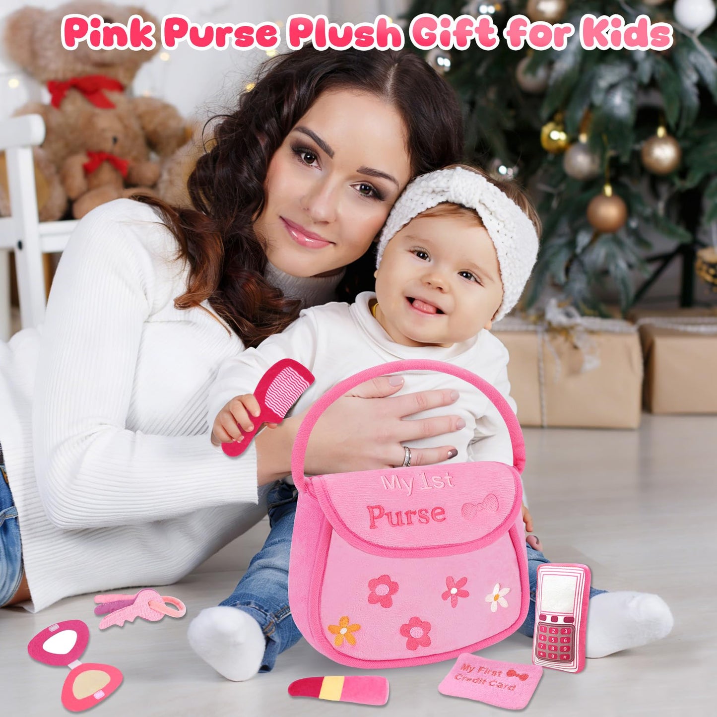 GERBIT My First Pink Purse Plush — 6-Piece Toddler Makeup Plushies Set for First Birthday