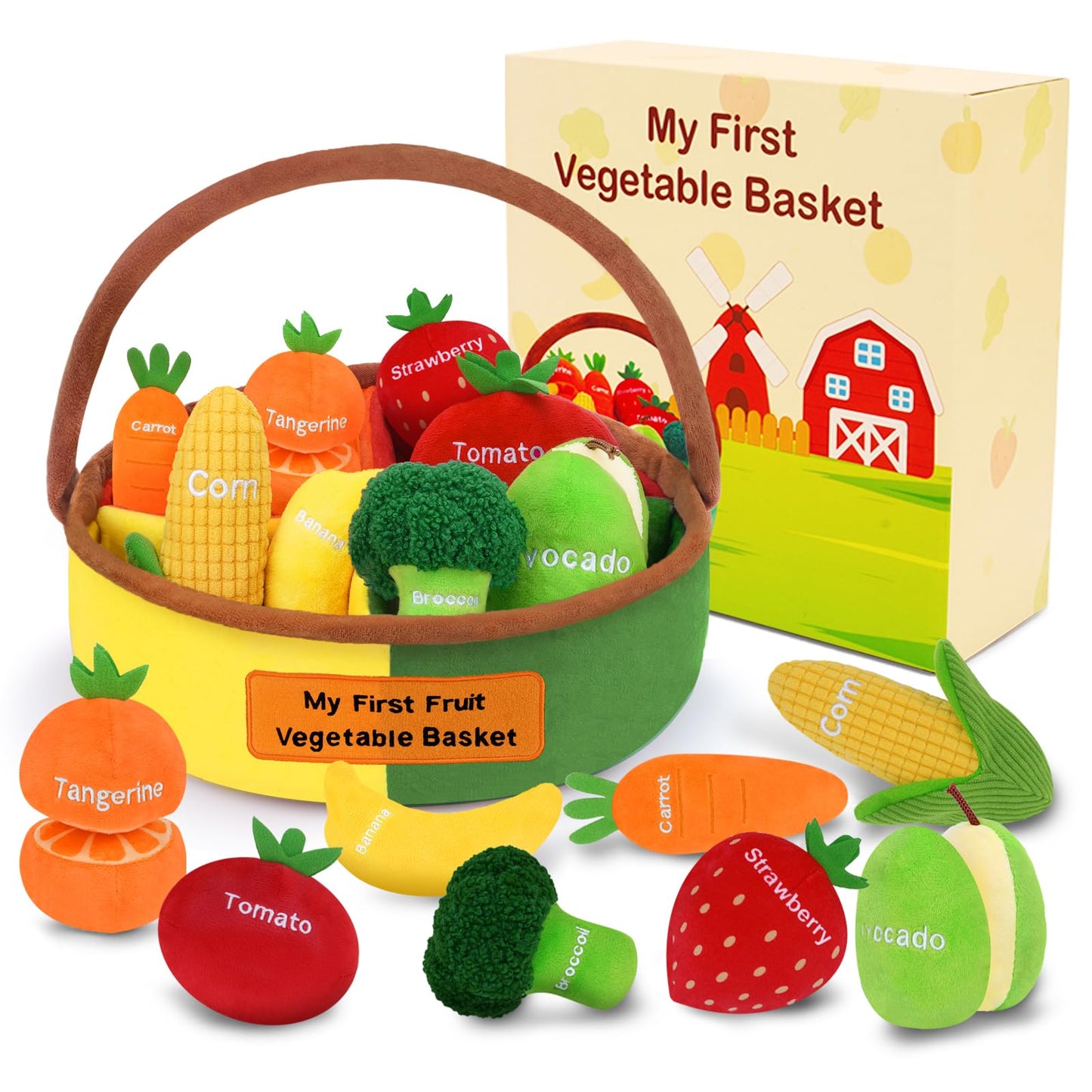 GERBIT My First Fruit Vegetable Basket Plush – 8 Plushies for Toddlers