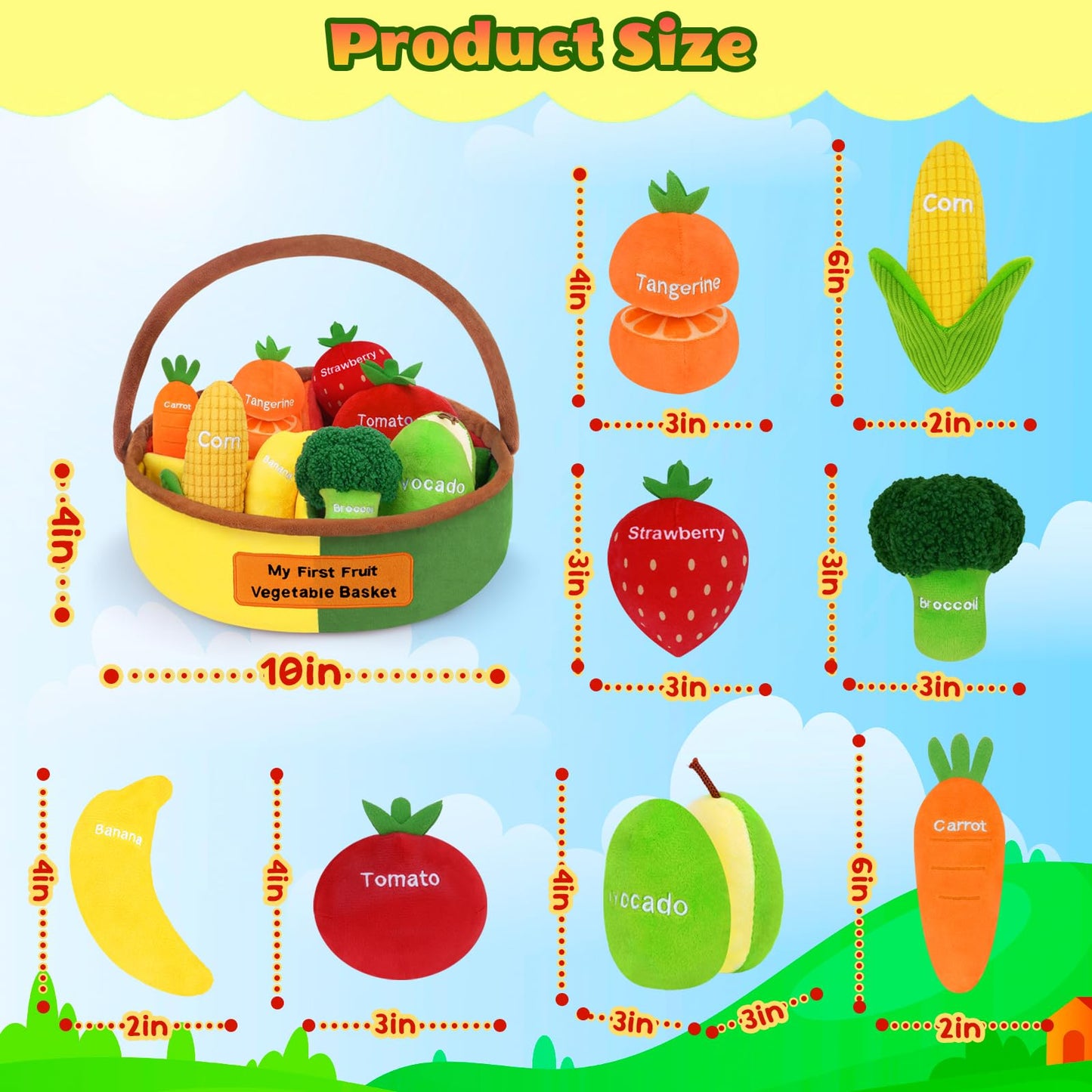 GERBIT My First Fruit Vegetable Basket Plush – 8 Plushies for Toddlers