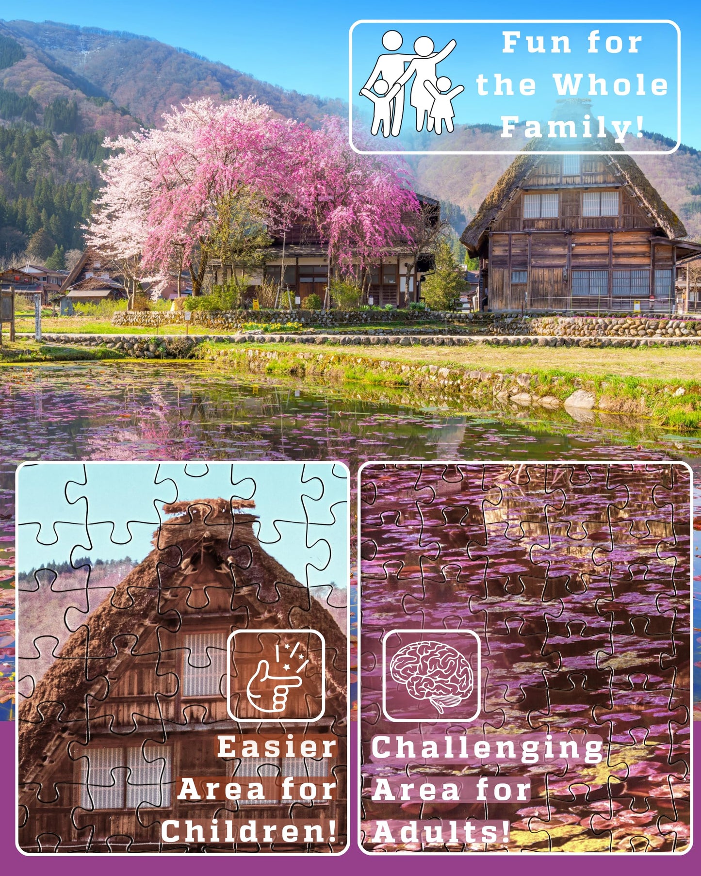Gerjato 1000-Piece Puzzle for Adults – Scenic Village with Cherry Trees in Bloom | Gift-Ready Box