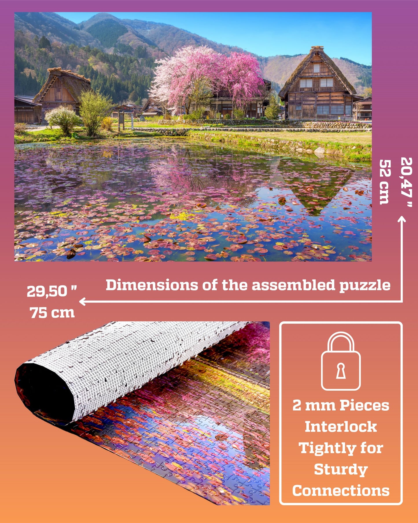 Gerjato 1000-Piece Puzzle for Adults – Scenic Village with Cherry Trees in Bloom | Gift-Ready Box