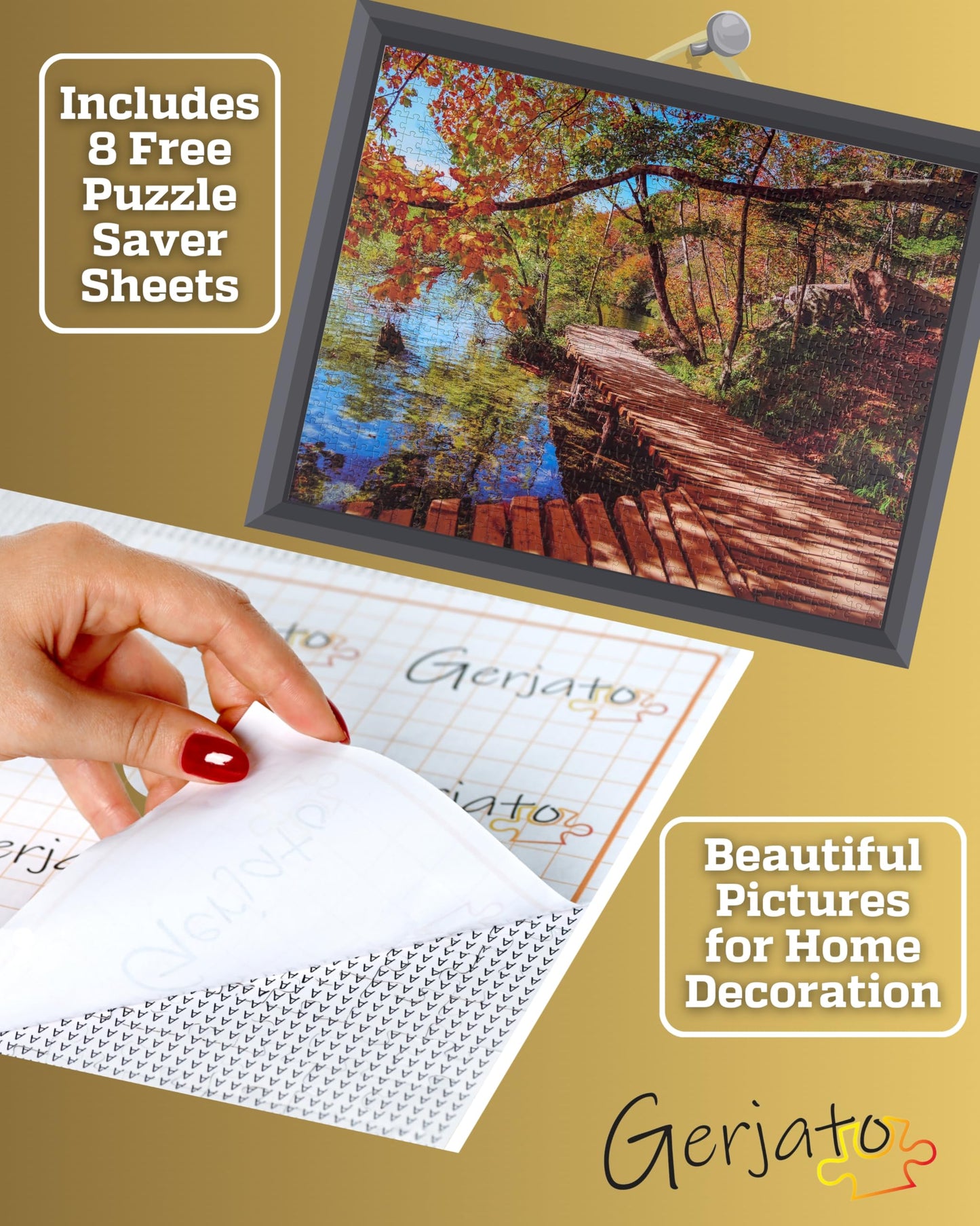 Gerjato 1000-Piece Puzzle: Golden Forest Trail by Quiet Lake in Autumn | Gift-Ready Box