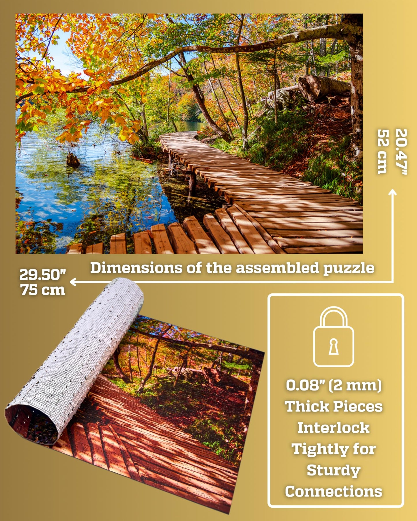 Gerjato 1000-Piece Puzzle: Golden Forest Trail by Quiet Lake in Autumn | Gift-Ready Box