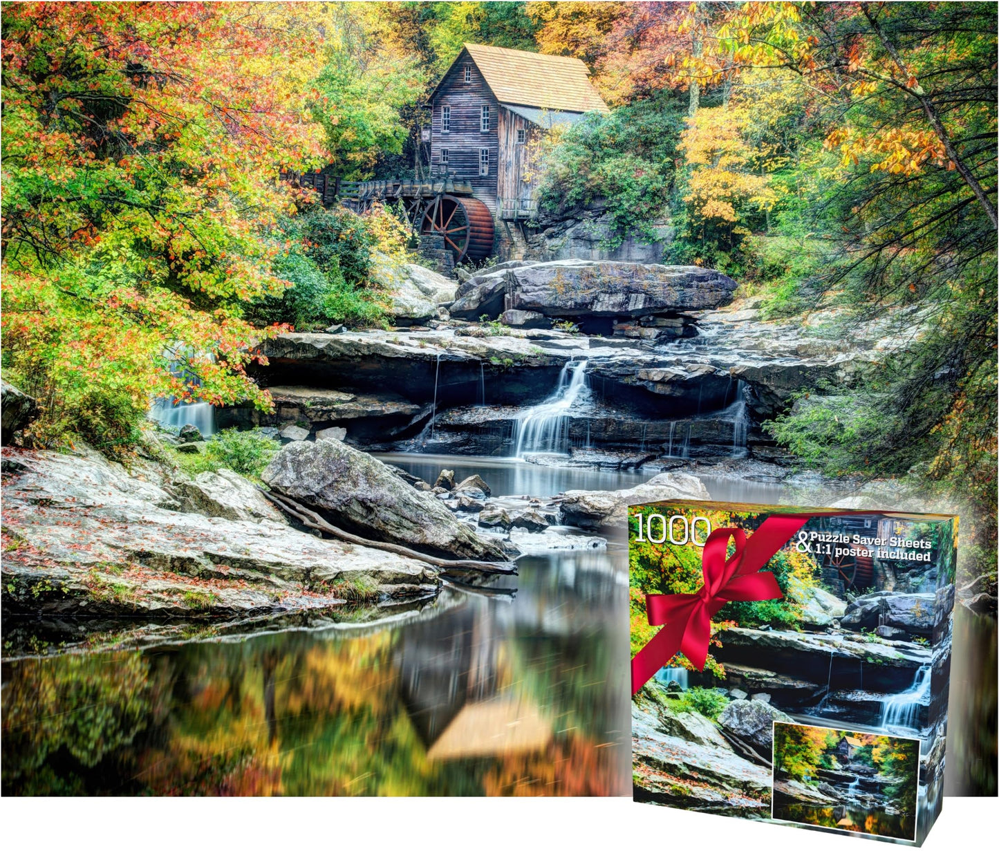 Gerjato 1000-Piece Puzzle for Adults – Scenic Autumn Grist Mill with Waterfalls