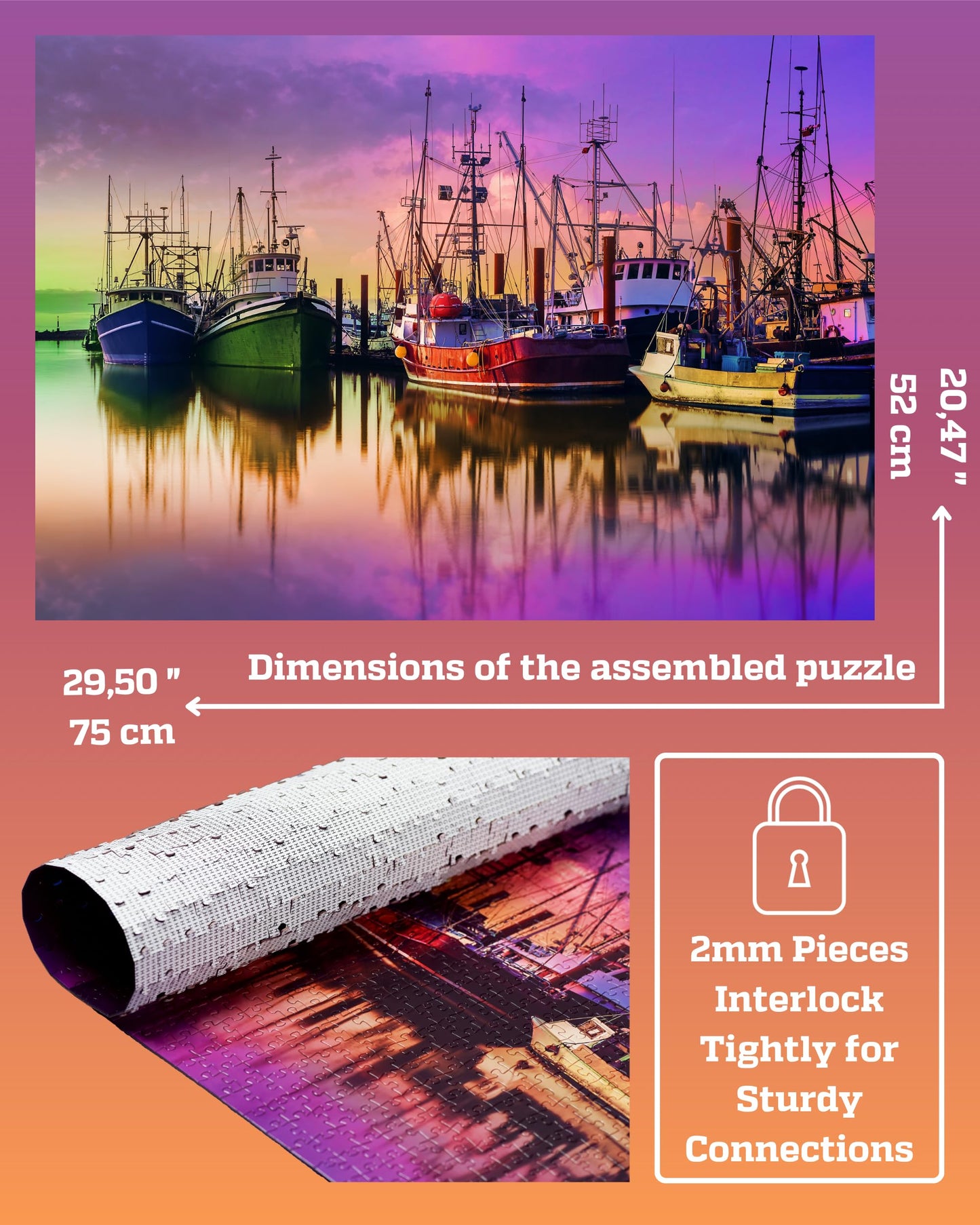Gerjato 1000-Piece Puzzle for Adults – Scenic Harbor with Colorful Boats | Gift-Ready Box
