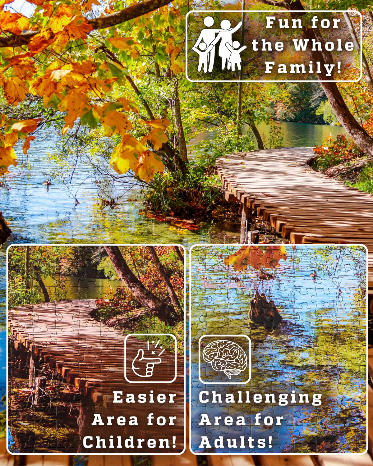 Gerjato 1000-Piece Puzzle: Golden Forest Trail by Quiet Lake in Autumn | Gift-Ready Box