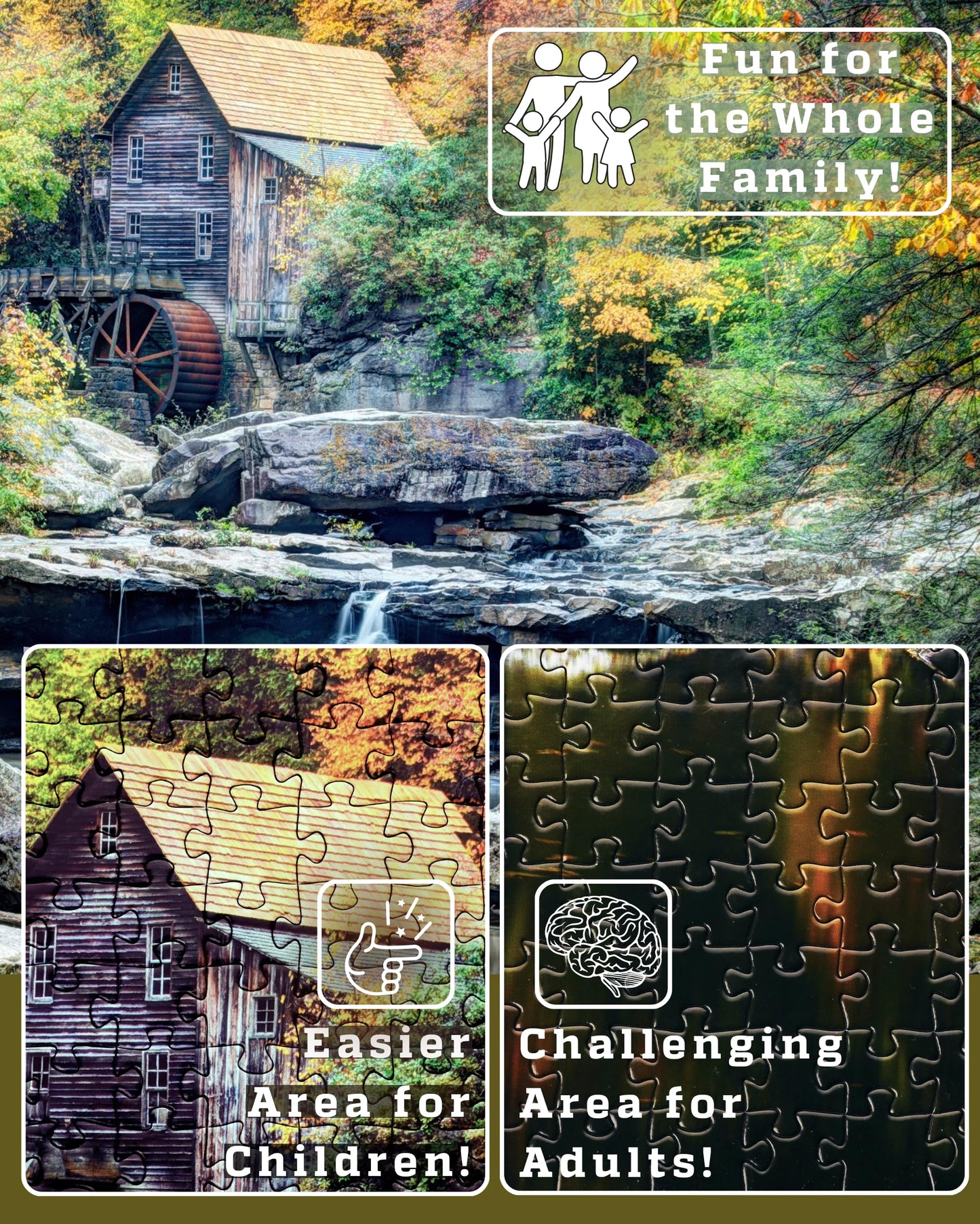 Gerjato 1000-Piece Puzzle for Adults – Scenic Autumn Grist Mill with Waterfalls