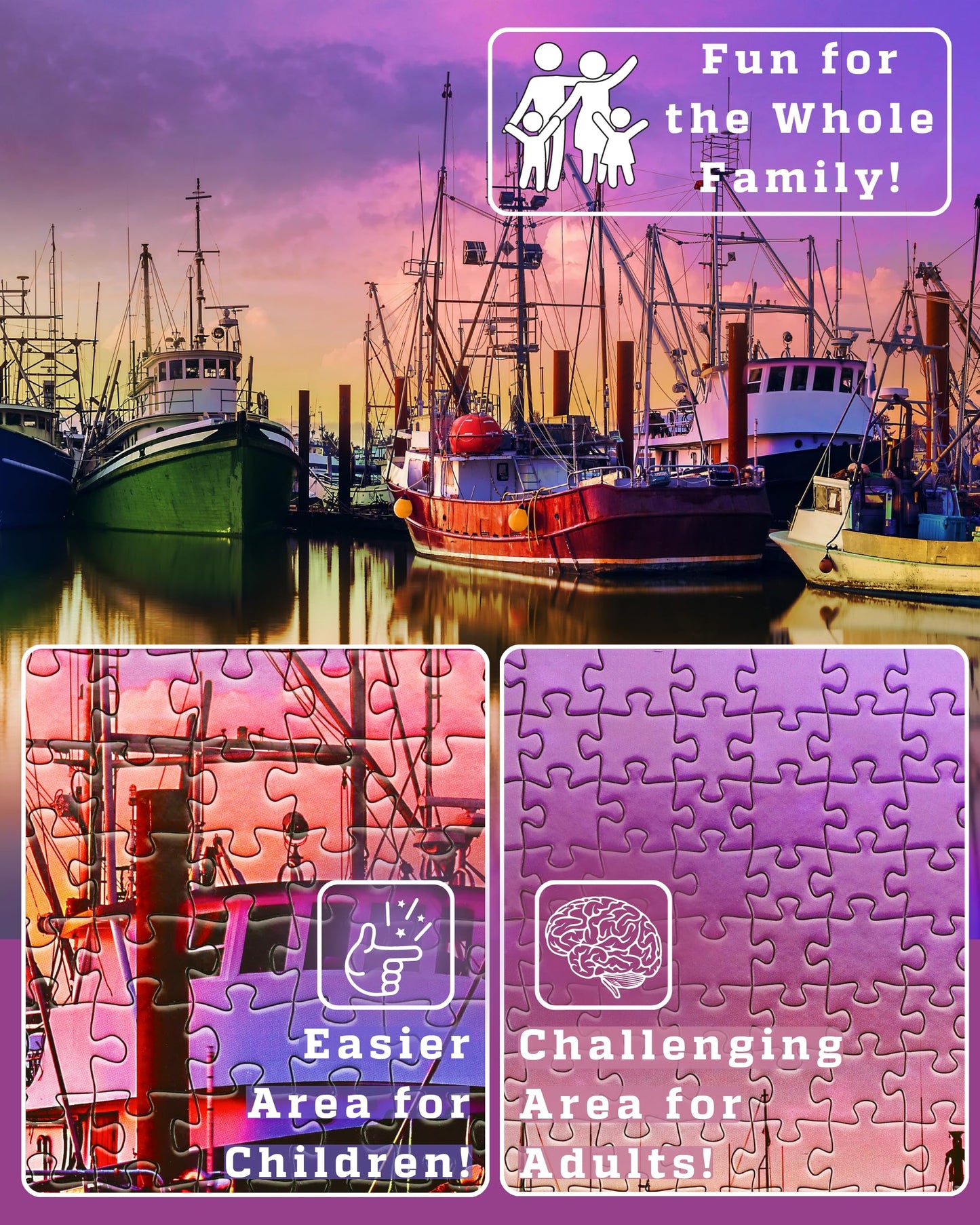 Gerjato 1000-Piece Puzzle for Adults – Scenic Harbor with Colorful Boats | Gift-Ready Box