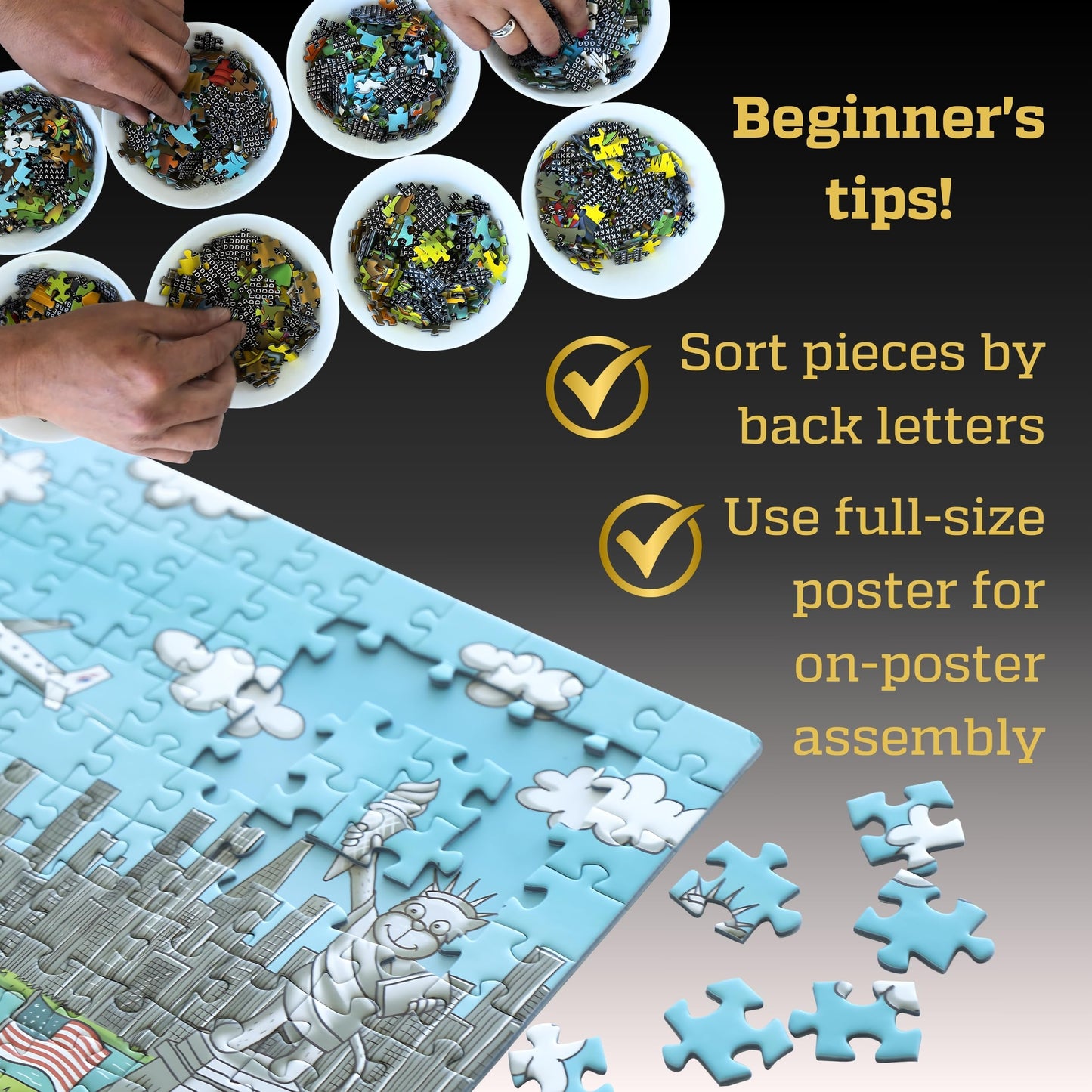 Gerjato 1000 Piece Puzzle – Funny Cats & Dogs USA Map, Gift-Ready Box, 8 Back-Section Clues, Full-Size Poster