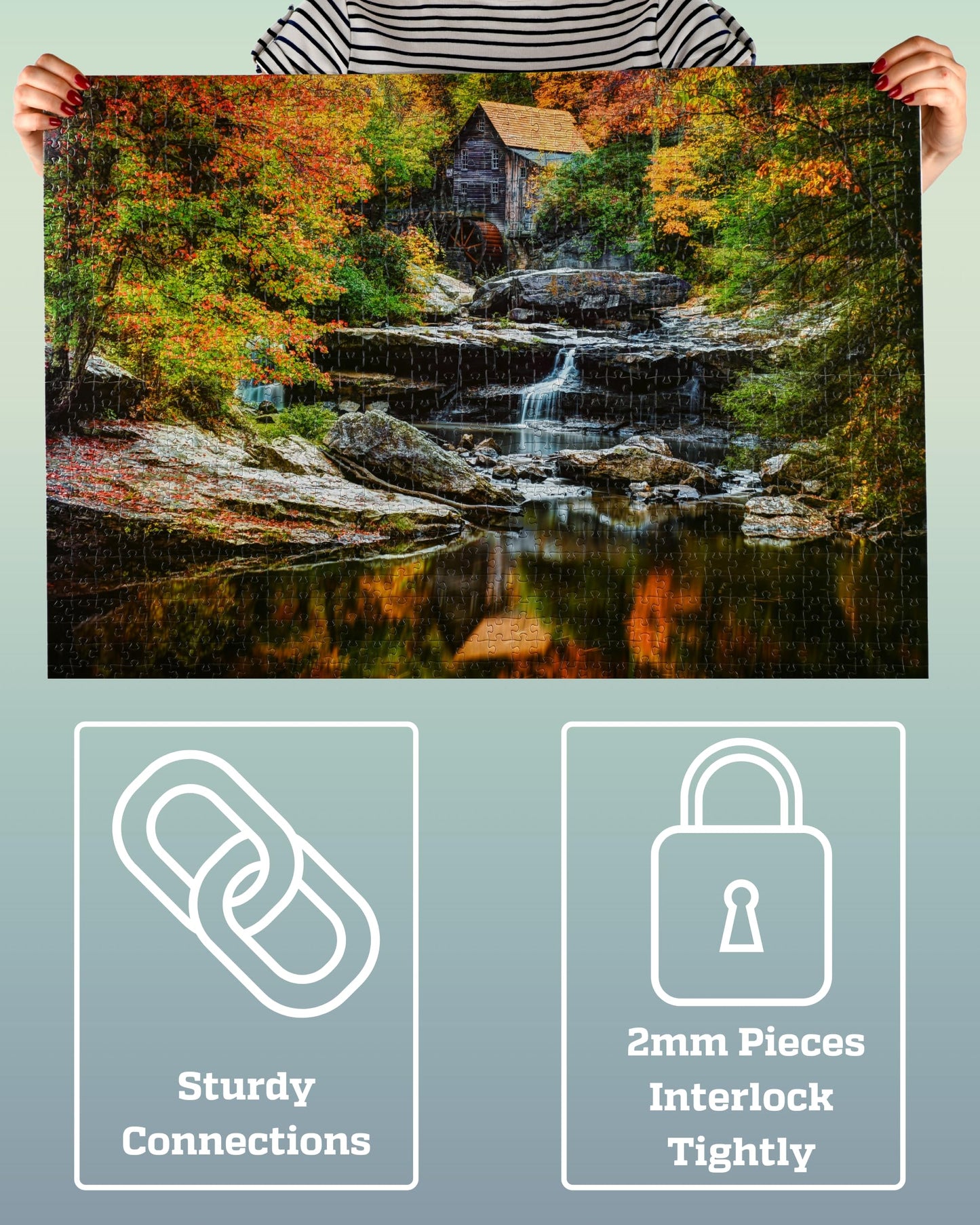 Gerjato 1000-Piece Puzzle for Adults – Scenic Autumn Grist Mill with Waterfalls