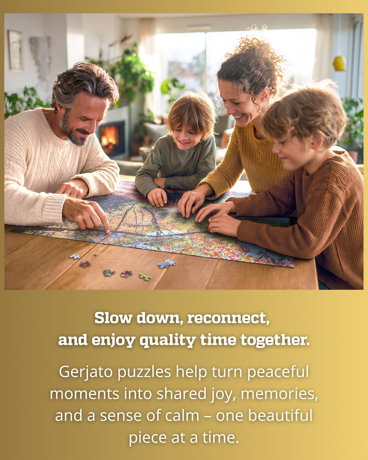 Gerjato 1000-Piece Puzzle: Golden Forest Trail by Quiet Lake in Autumn | Gift-Ready Box