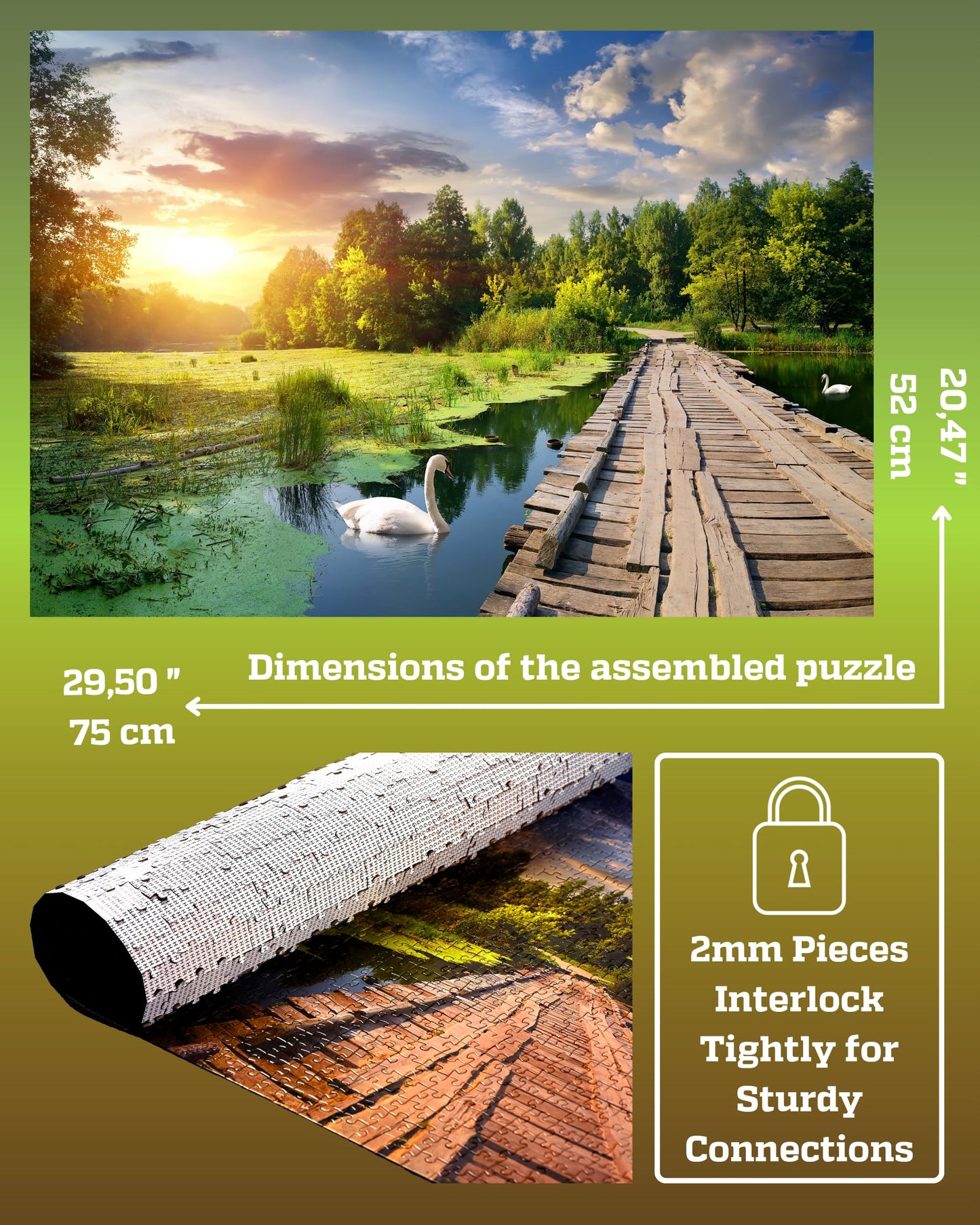 Gerjato 1000-Piece Puzzle: Golden Hour Lake with Bridge & Swans – Gift-Ready Box