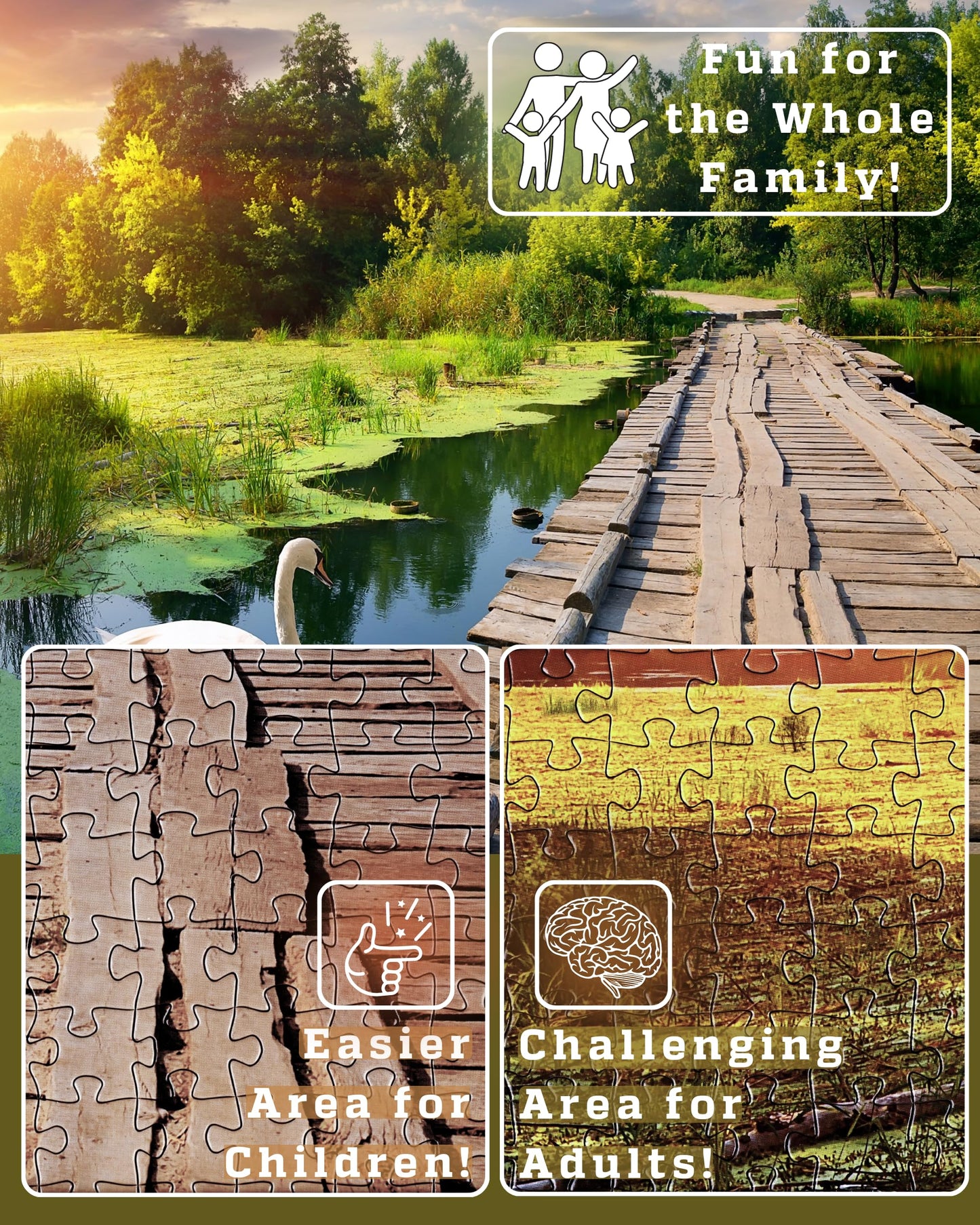 Gerjato 1000-Piece Puzzle: Golden Hour Lake with Bridge & Swans – Gift-Ready Box