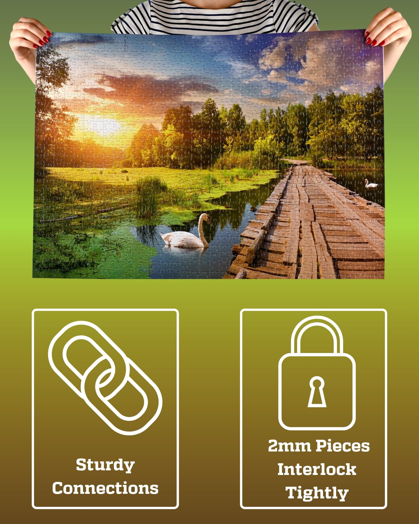 Gerjato 1000-Piece Puzzle: Golden Hour Lake with Bridge & Swans – Gift-Ready Box