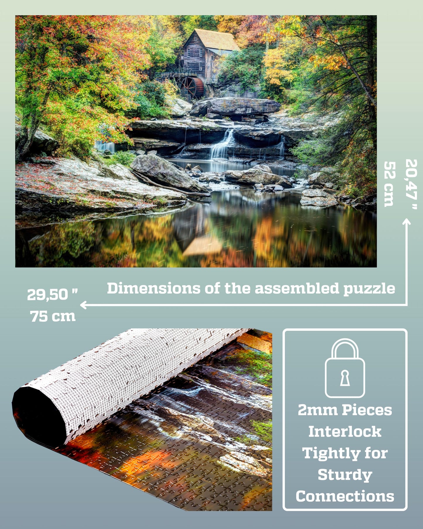 Gerjato 1000-Piece Puzzle for Adults – Scenic Autumn Grist Mill with Waterfalls